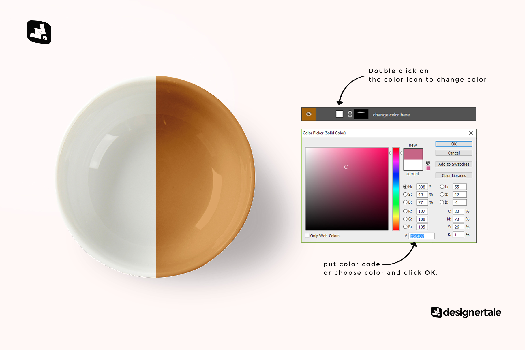 how to change color of the top view deep ceramic bowl mockup