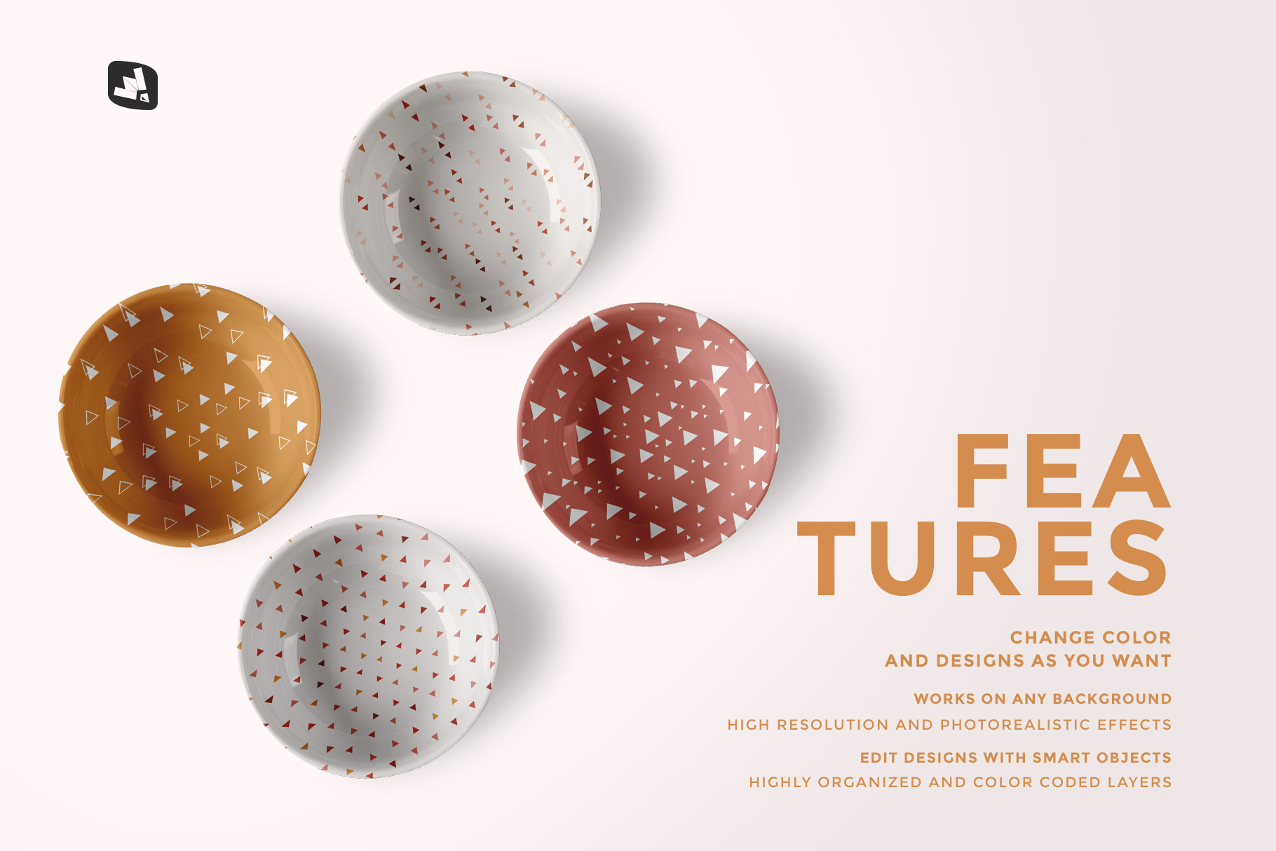 features of the top view deep ceramic bowl mockup