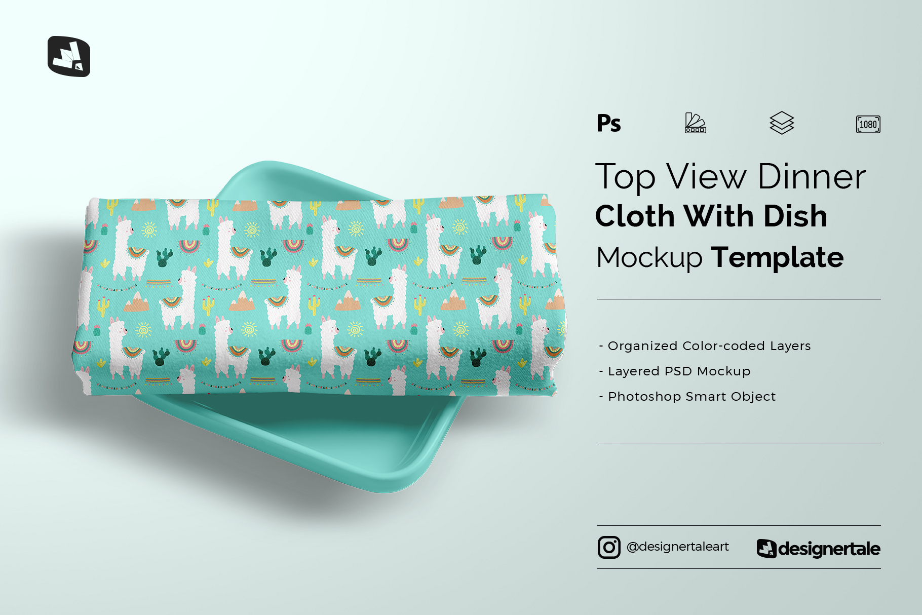 top view dinner cloth with dish mockup