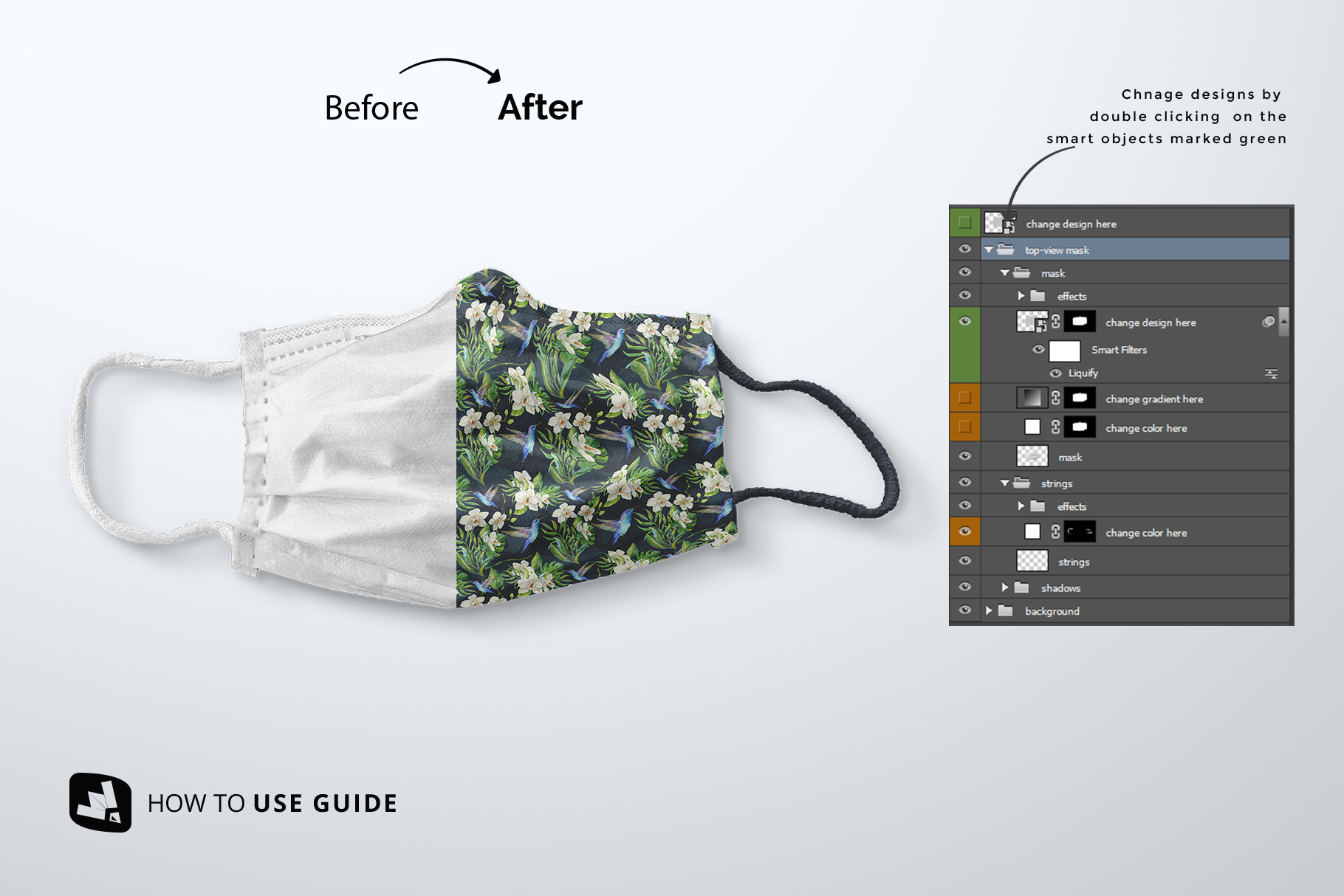 how to change design of the top view reusable mask mockup