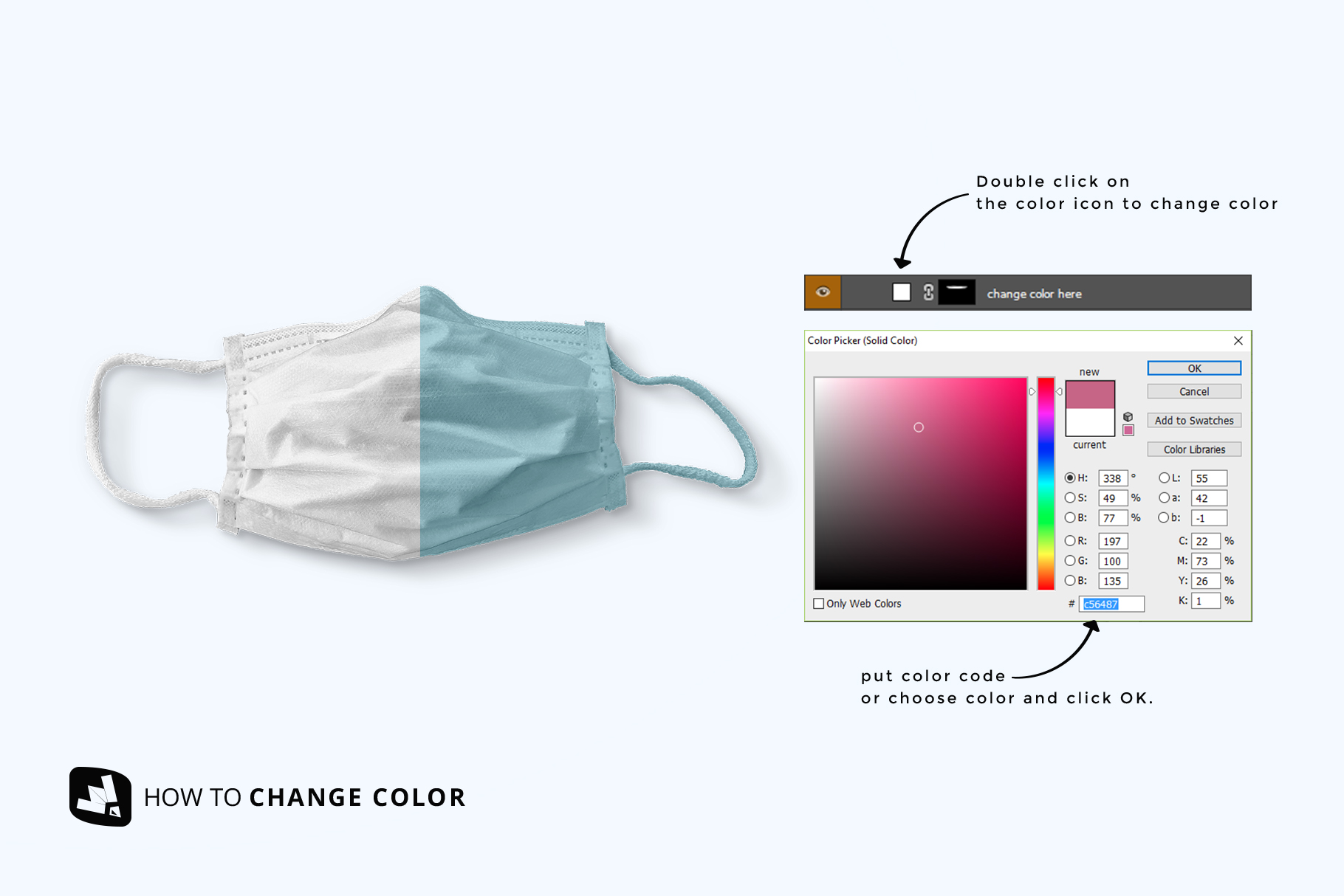 how to chang ecolor of the top view reusable mask mockup
