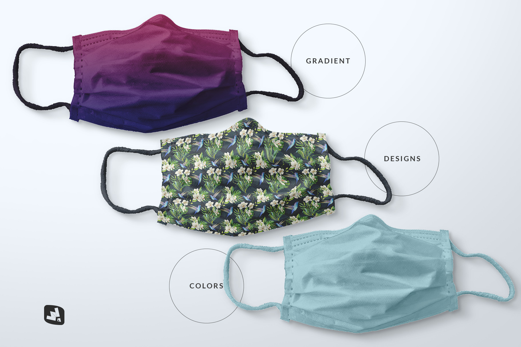 types of the top view reusable mask mockup