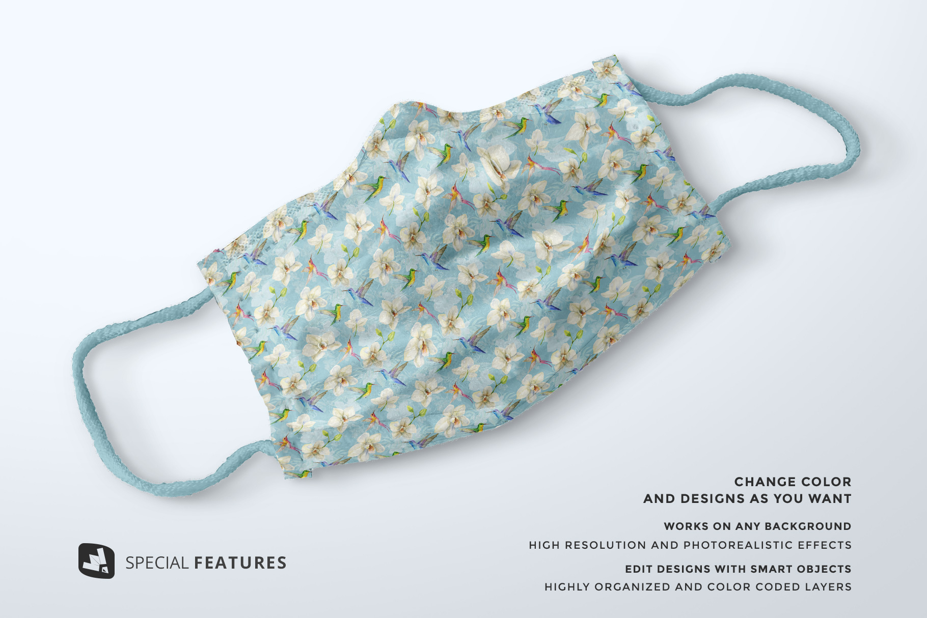 special features of the top view reusable mask mockup