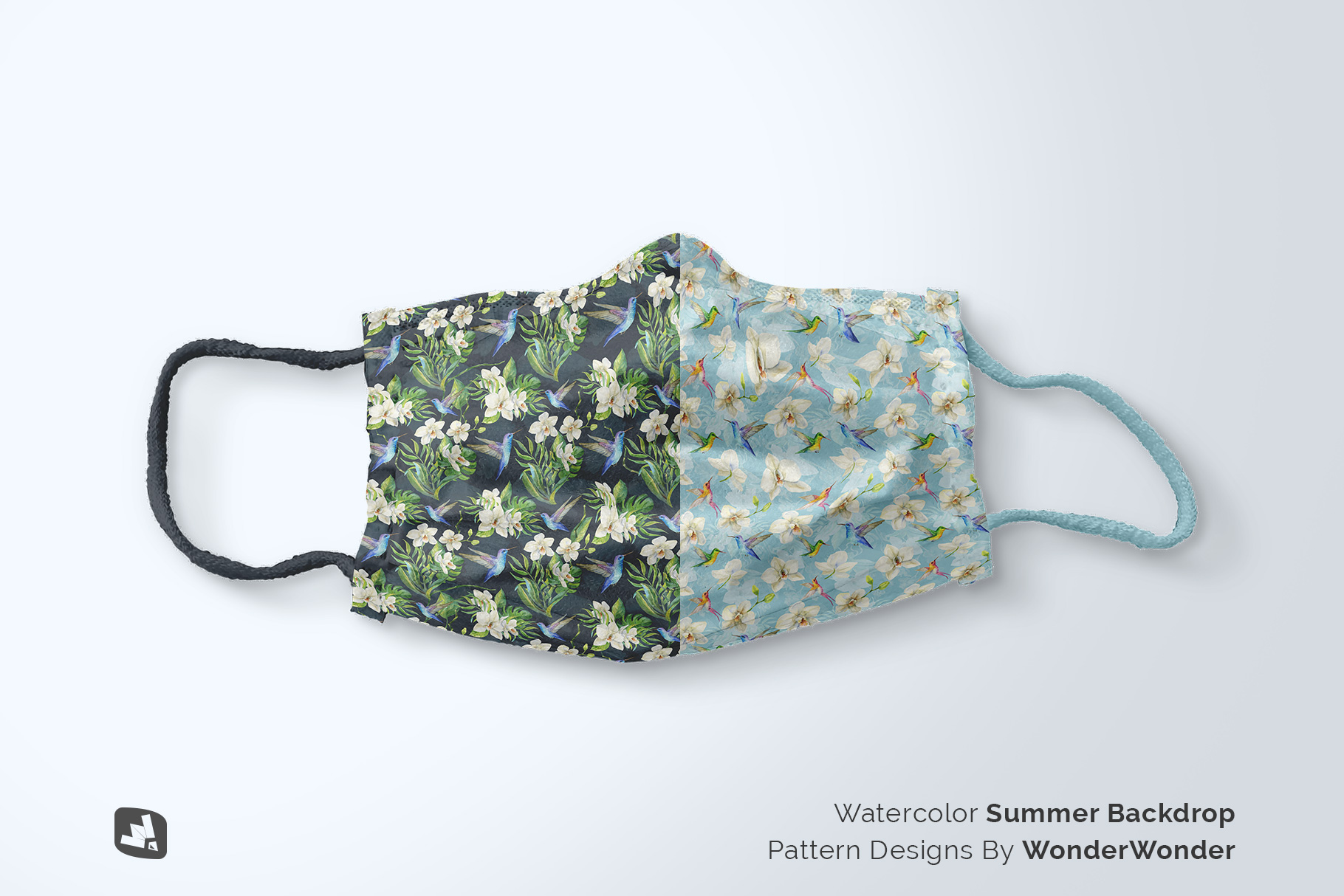 designer's credit of the top view reusable mask mockup