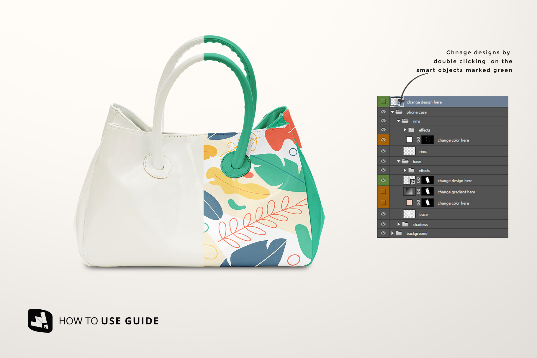 how to change design of female handbag mockupthe