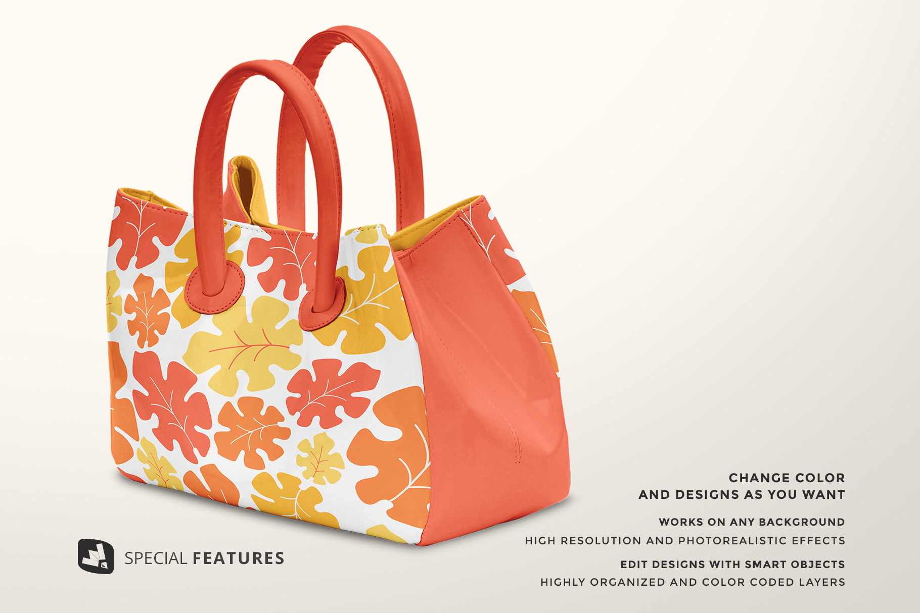 special features of the female handbag mockup