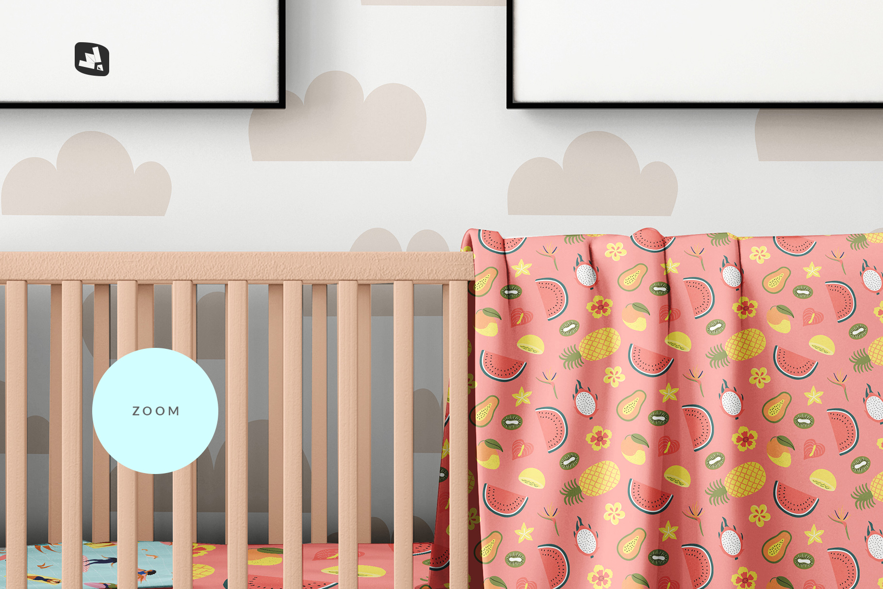 zoomed in image of the nursery interior mockup