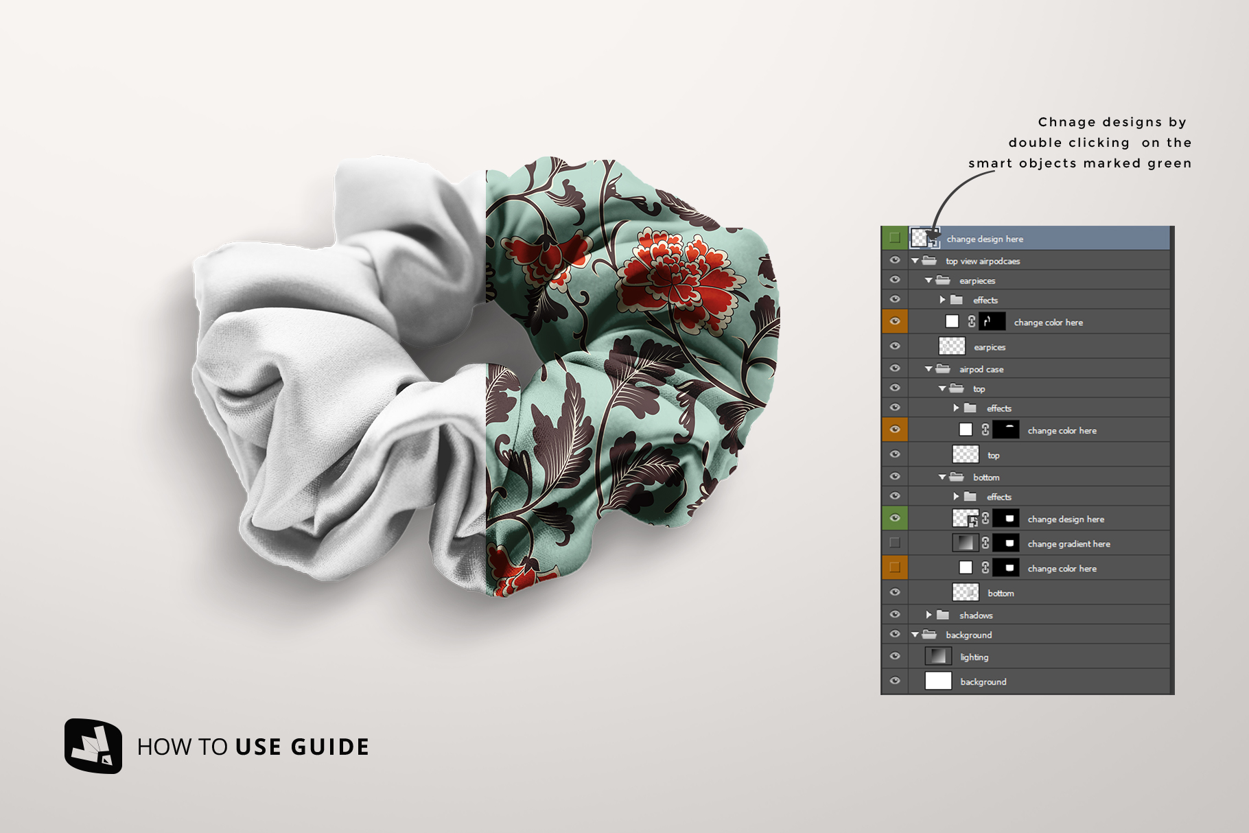 how to change design of the silk scrunchy mockup