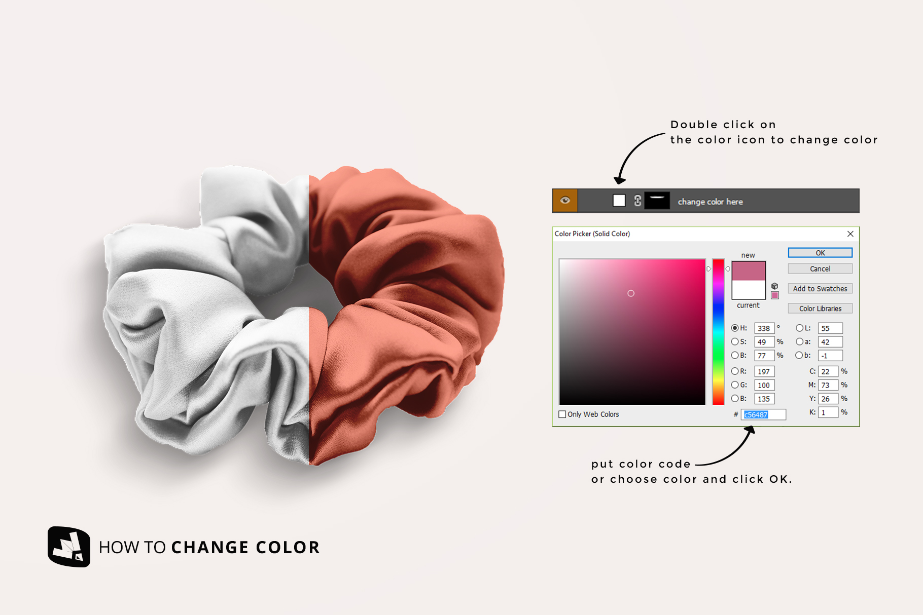 how to change color of the silk scrunchy mockup