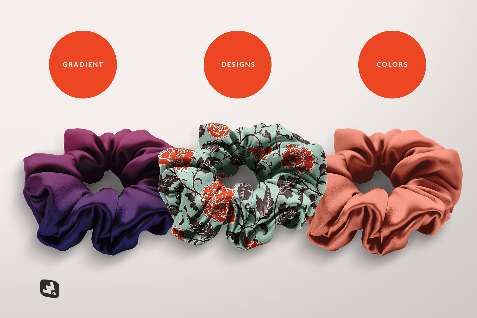 types of the silk scrunchy mockup