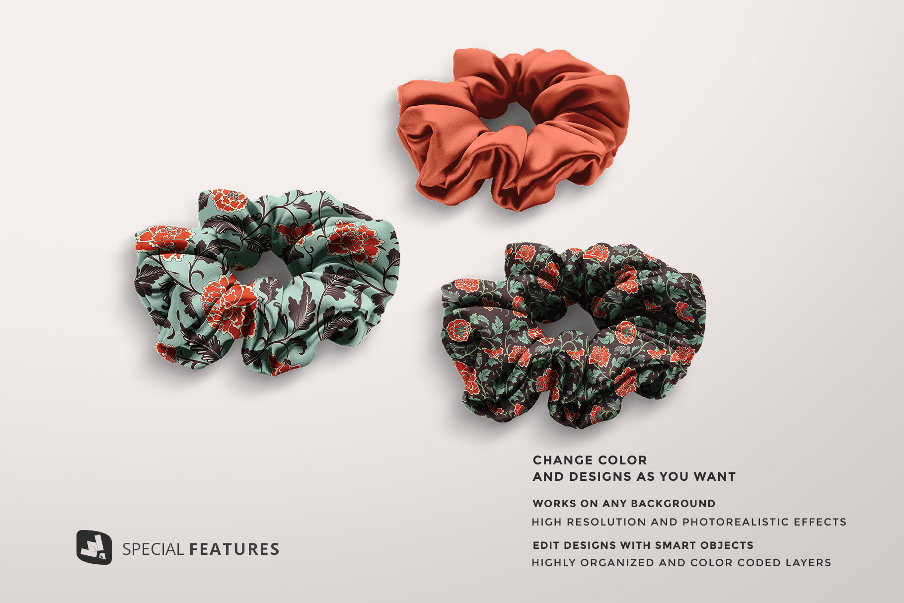 special features of the silk scrunchy mockup