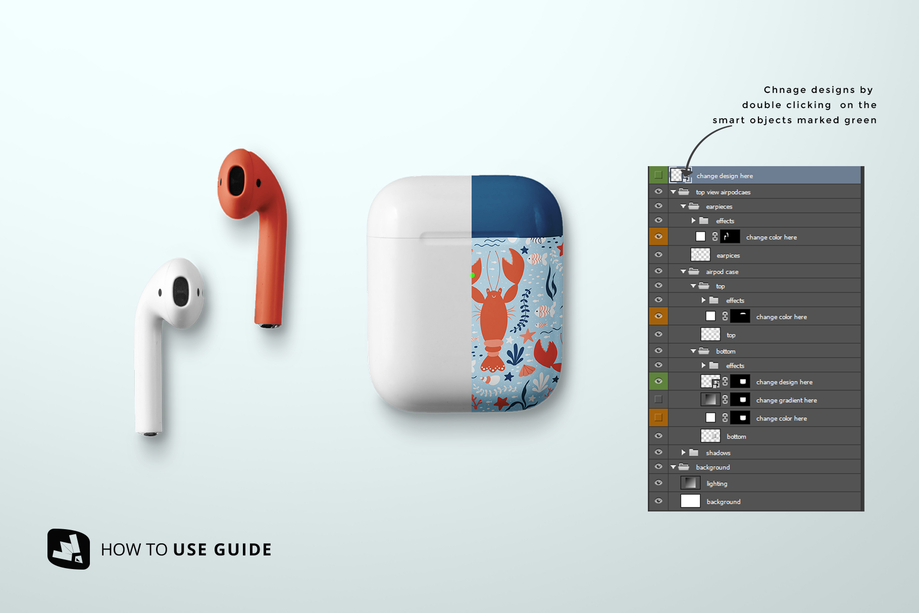 how to change design of the top view airpod case mockup