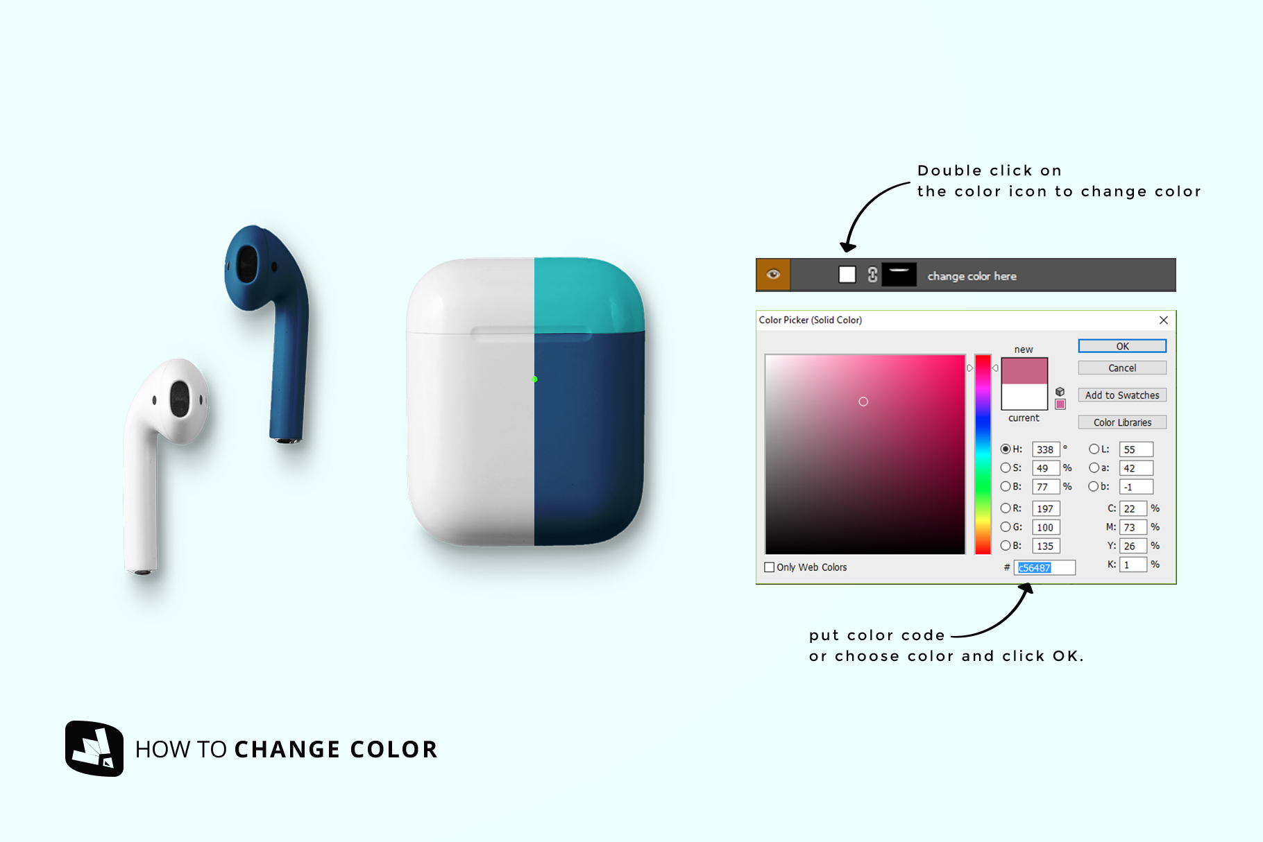 how to change color of the top view airpod case mockup