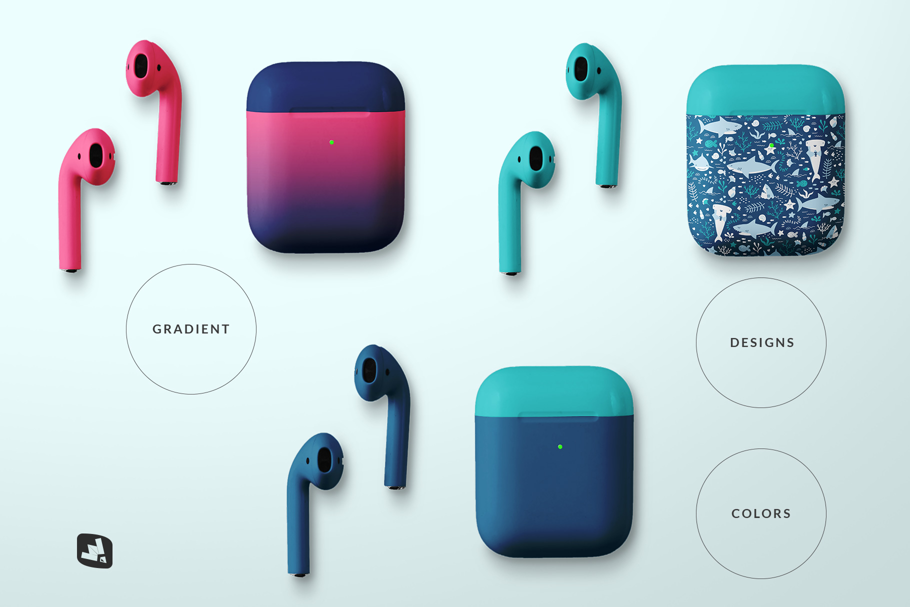 types of the top view airpod case mockup