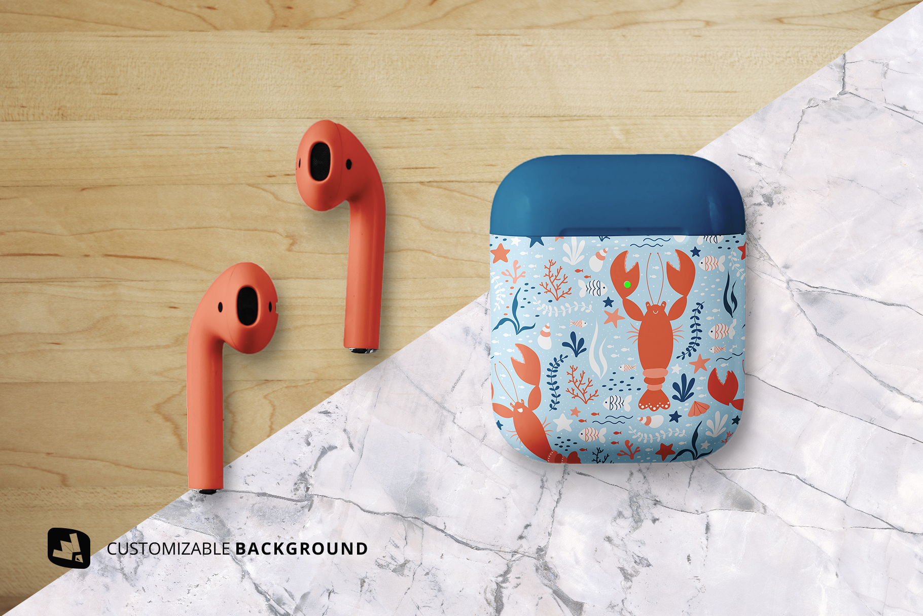 background options of the top view airpod case mockup