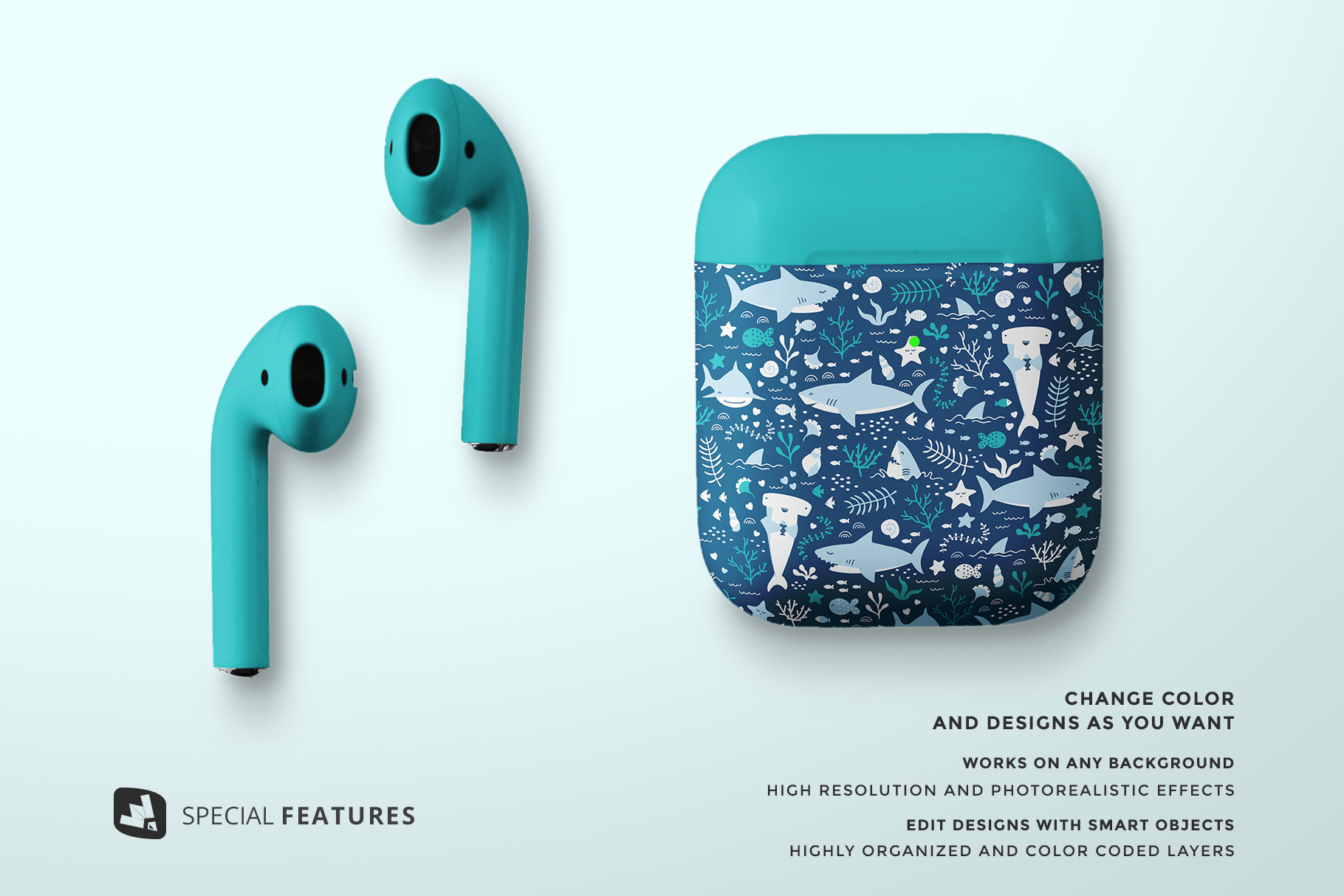 special features of the top view airpod case mockup