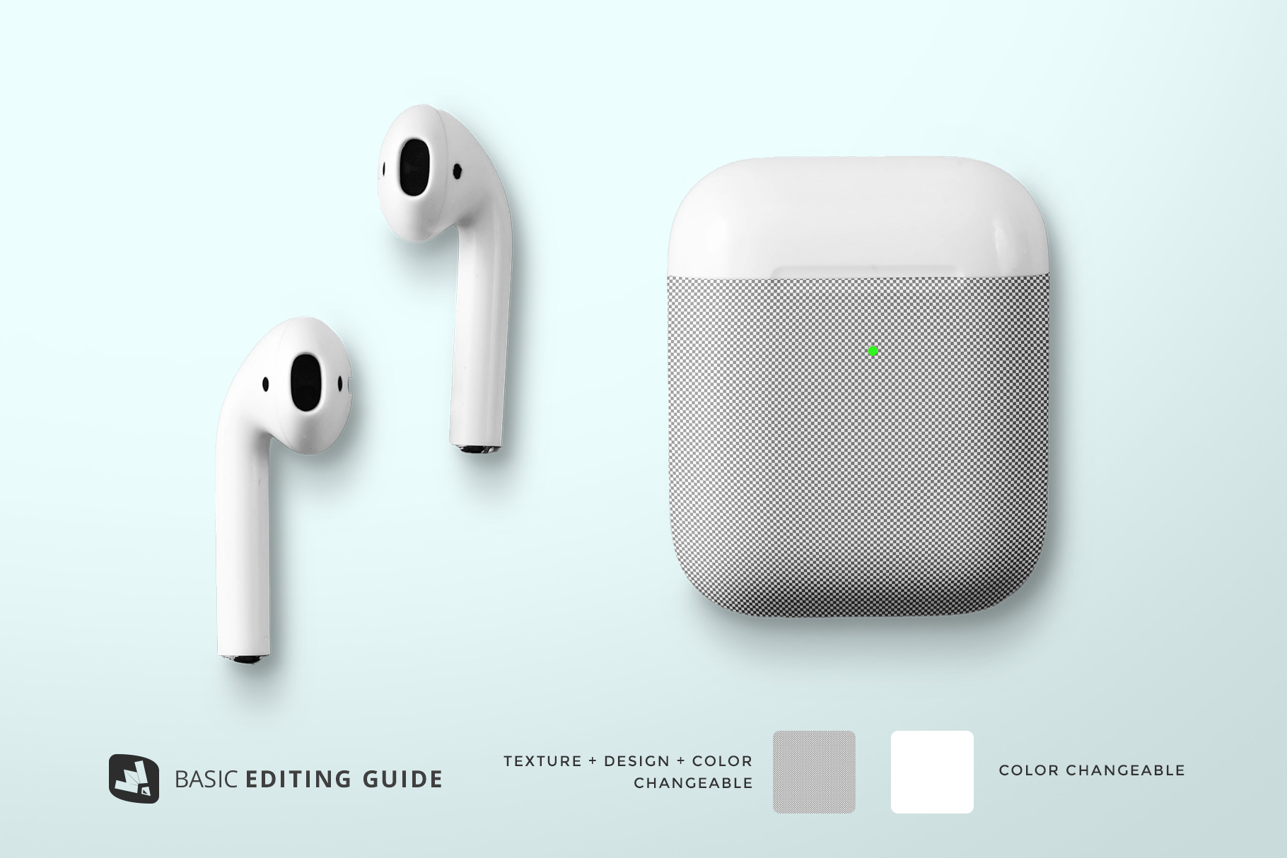editability of the top view airpod case mockup