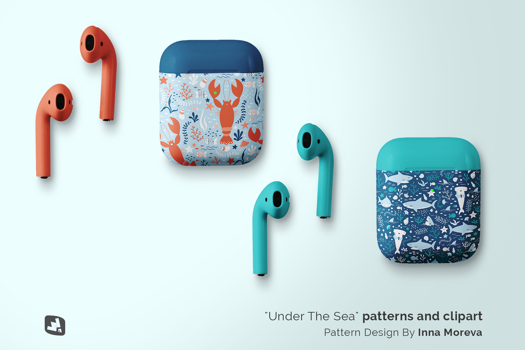 designer's credit of the top view airpod case mockup