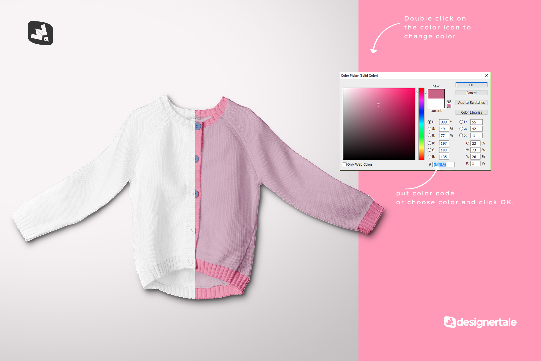 how to change color of the top view baby sweater mockup