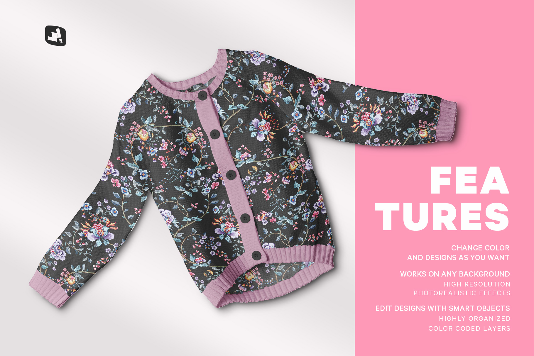 features of the top view baby sweater mockup