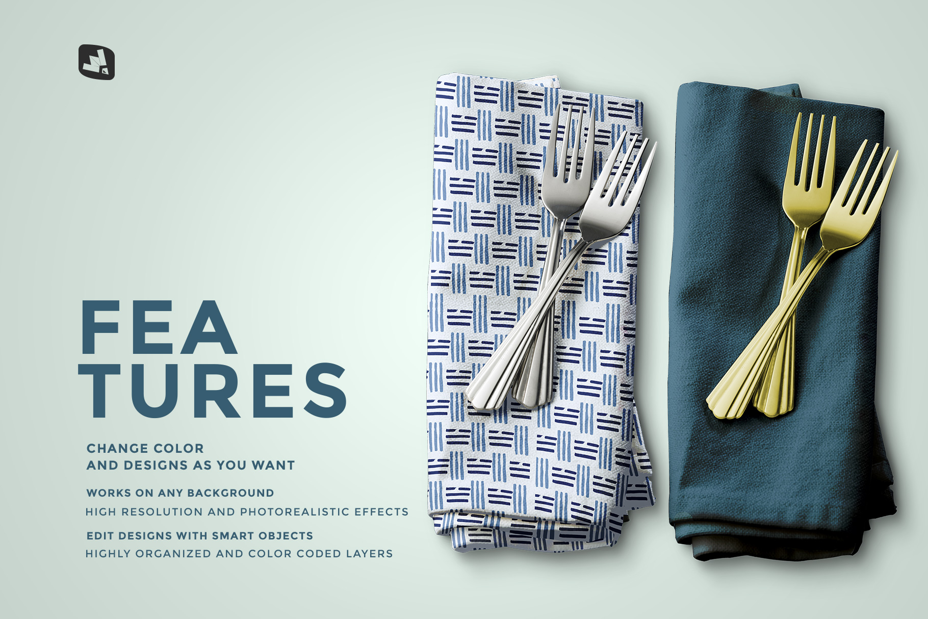 features of the dinner napkin with cutlery mockup