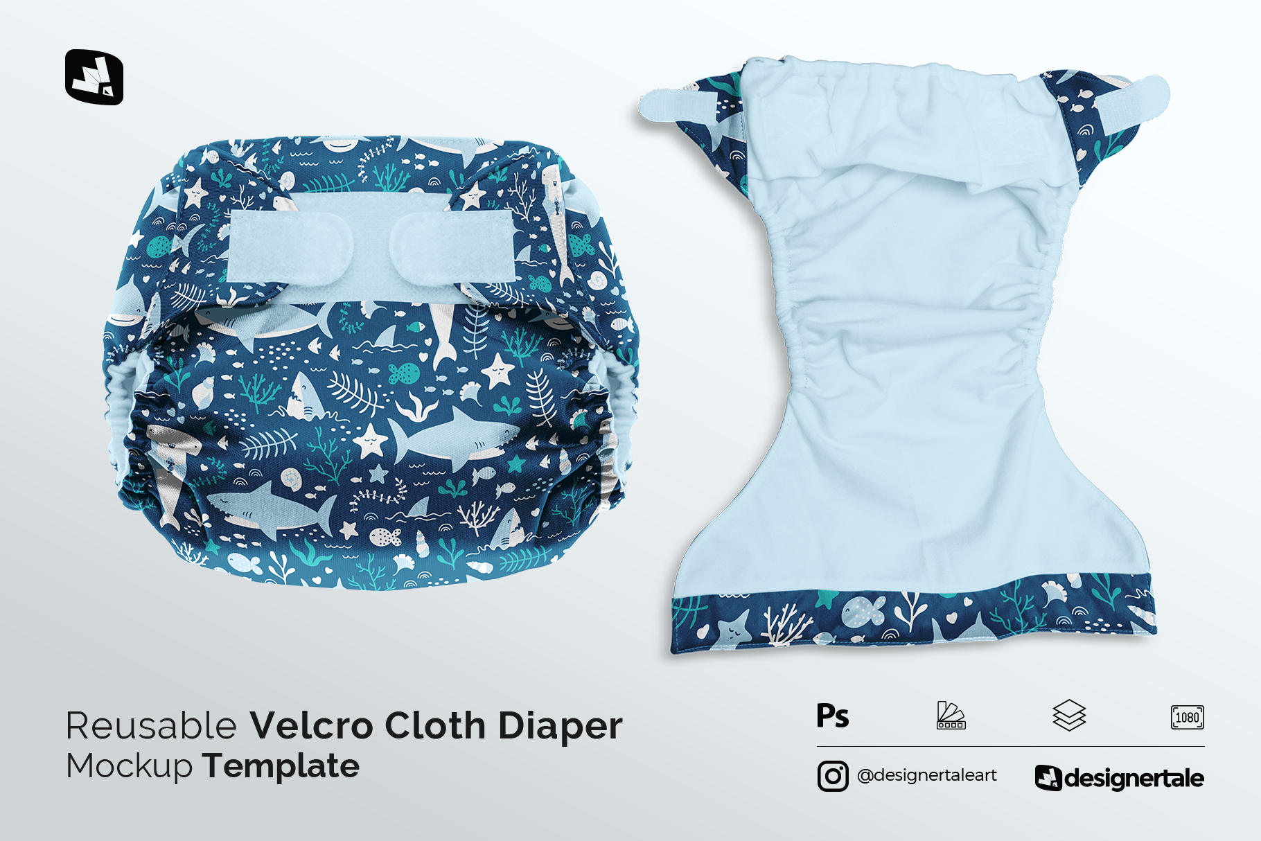 reusable velcro cloth diaper mockup