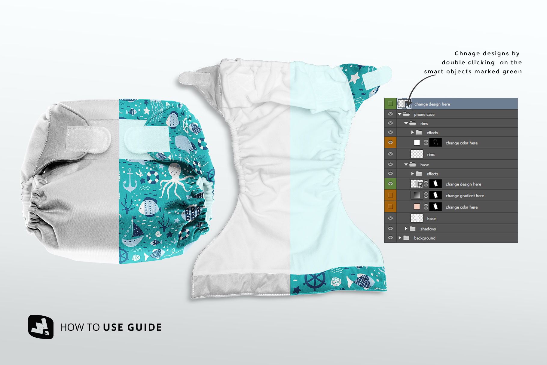 how to change design of the reusable velcro cloth diaper mockup