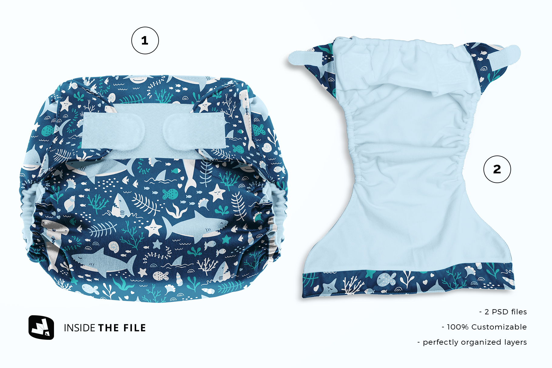 files included in the reusable velcro cloth diaper mockup