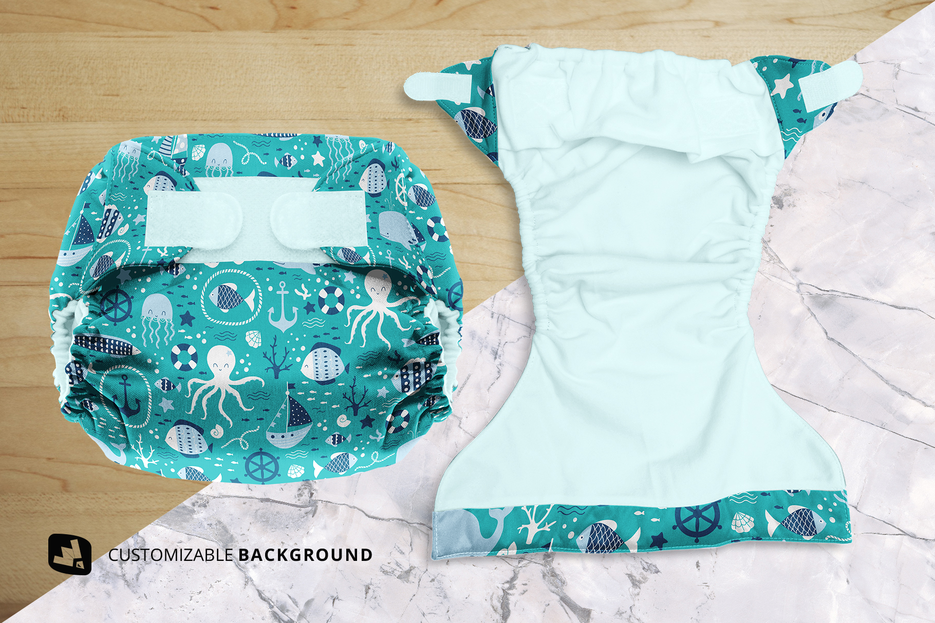 background options of the reusable velcro cloth diaper mockup
