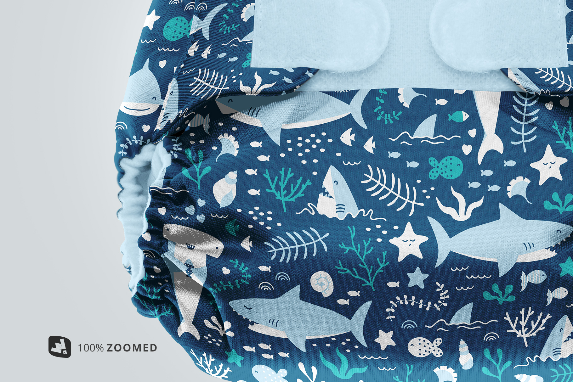 zoomed in image of the reusable velcro cloth diaper mockup