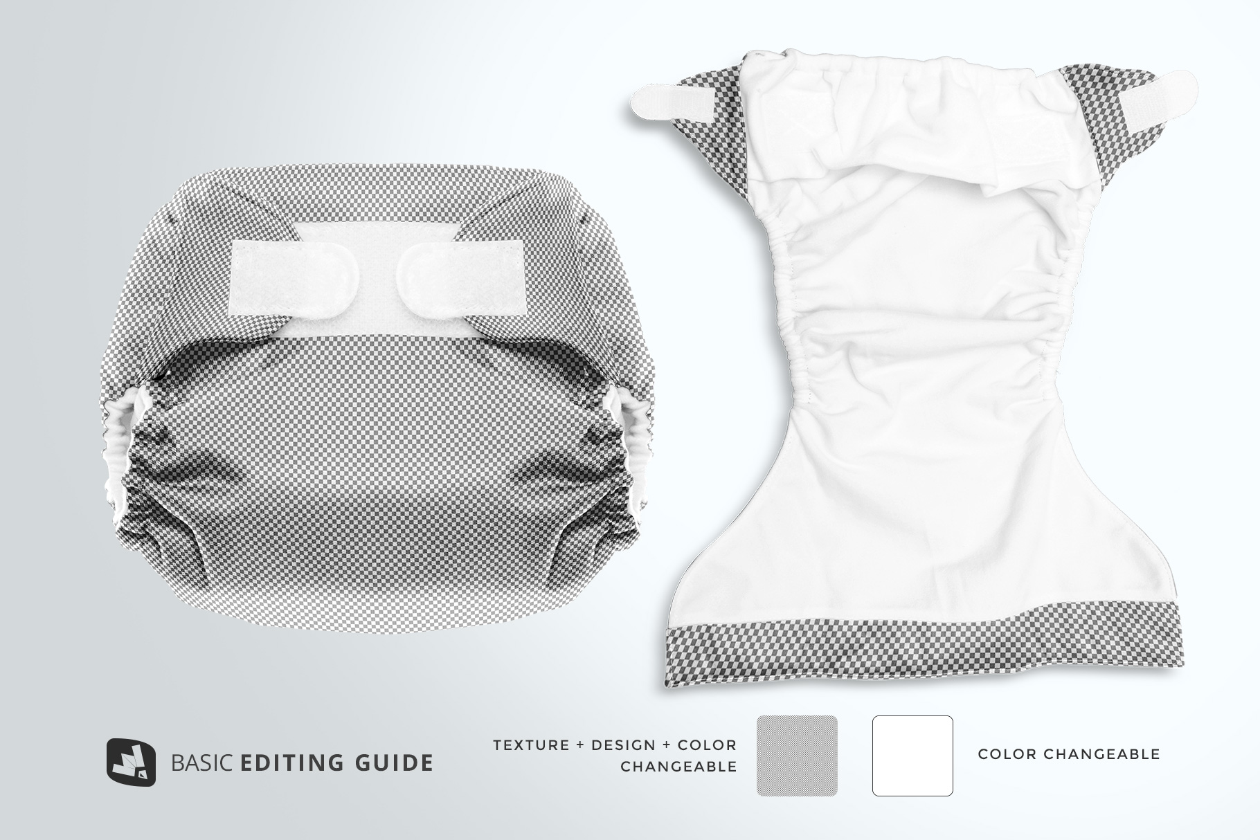 editability of the reusable velcro cloth diaper mockup