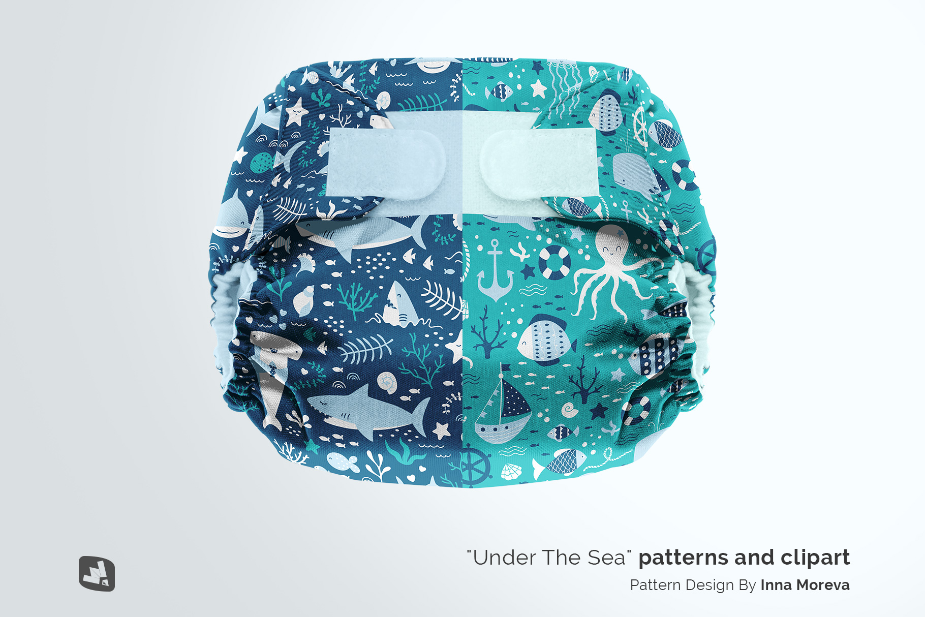 designer's credit of the reusable velcro cloth diaper mockup