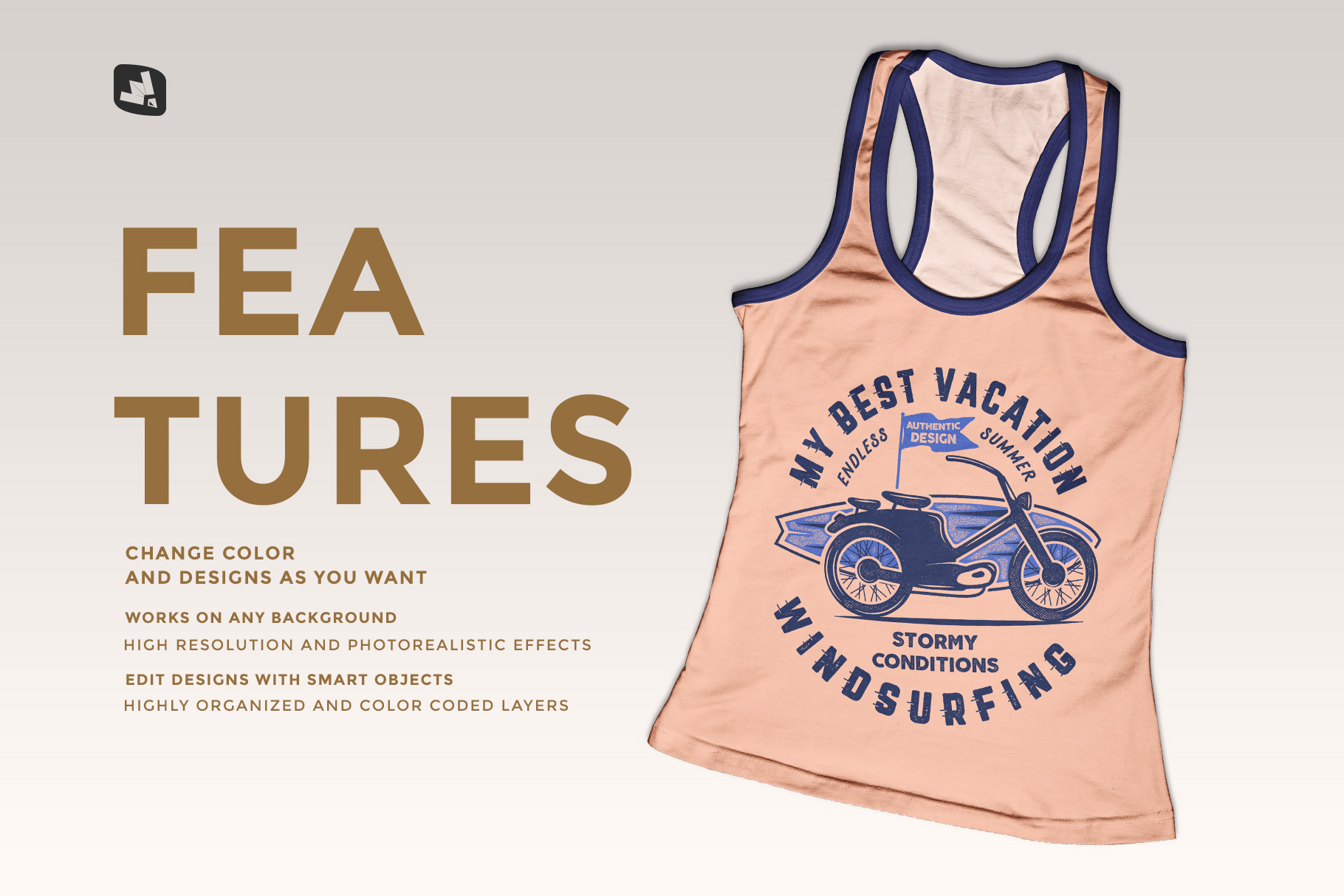 features of the top view female tank top mockup