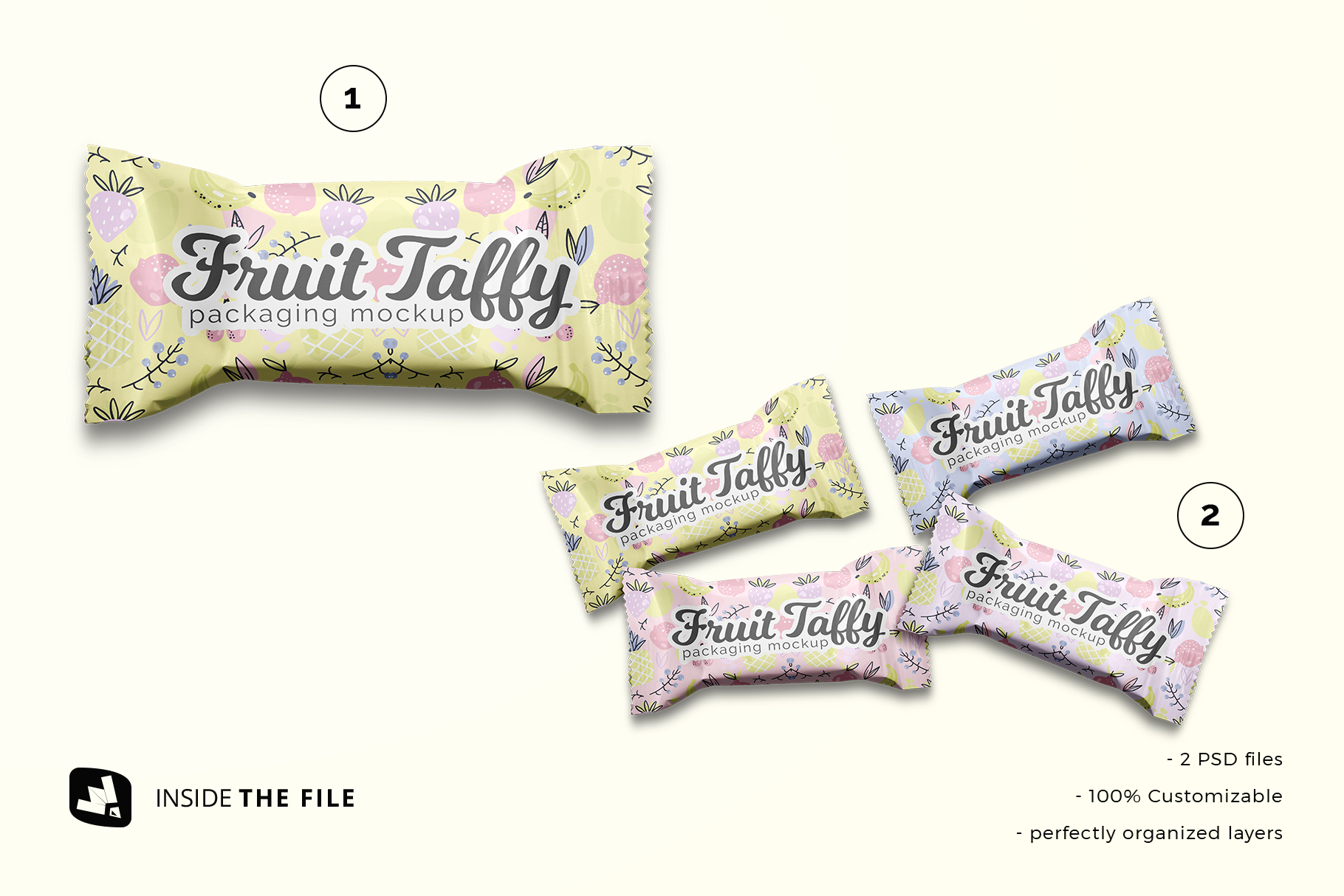 files included in the top view taffy packaging mockup