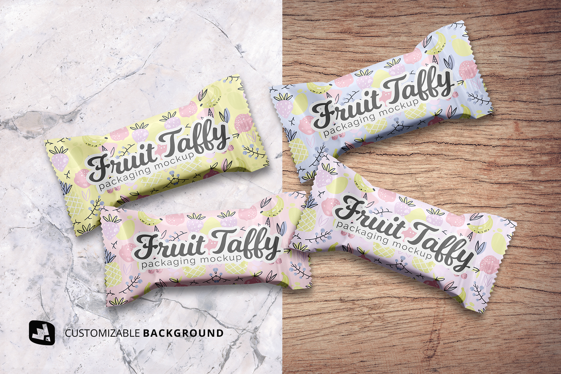 background options of the top view taffy packaging mockup