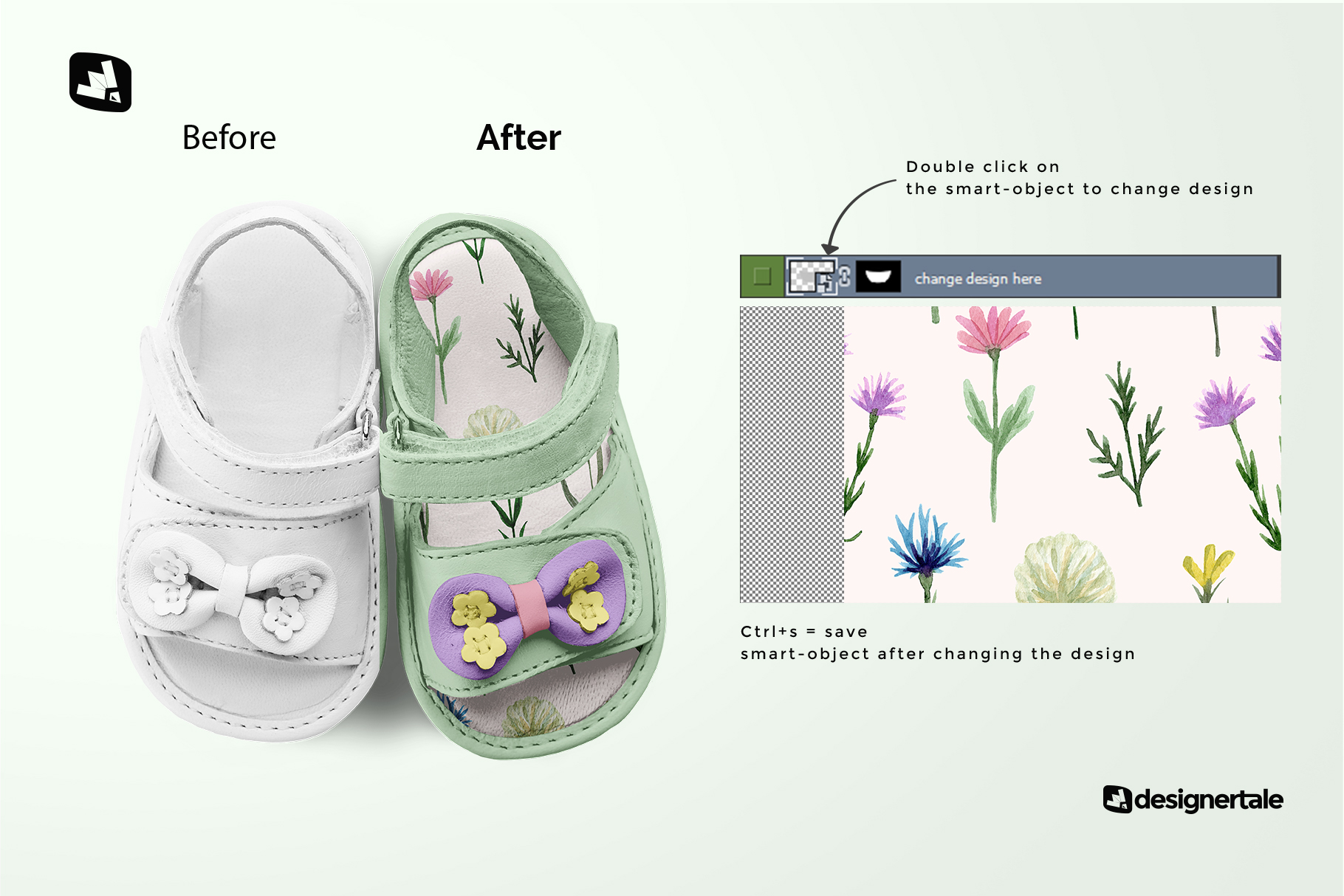 how to change design of the topview baby sandals with bow mockup