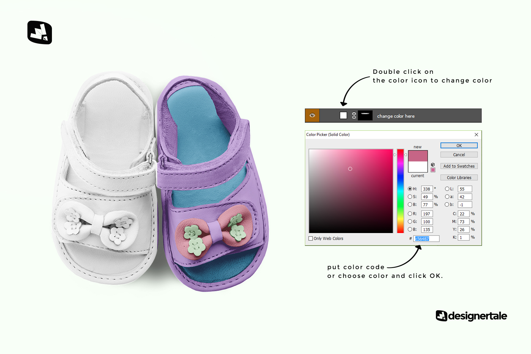 how to change color of the topview baby sandals with bow mockup