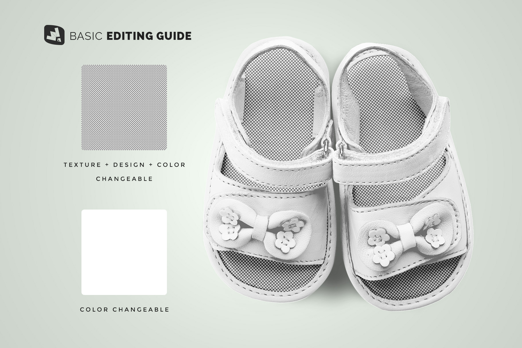 editability of the topview baby sandals with bow mockup