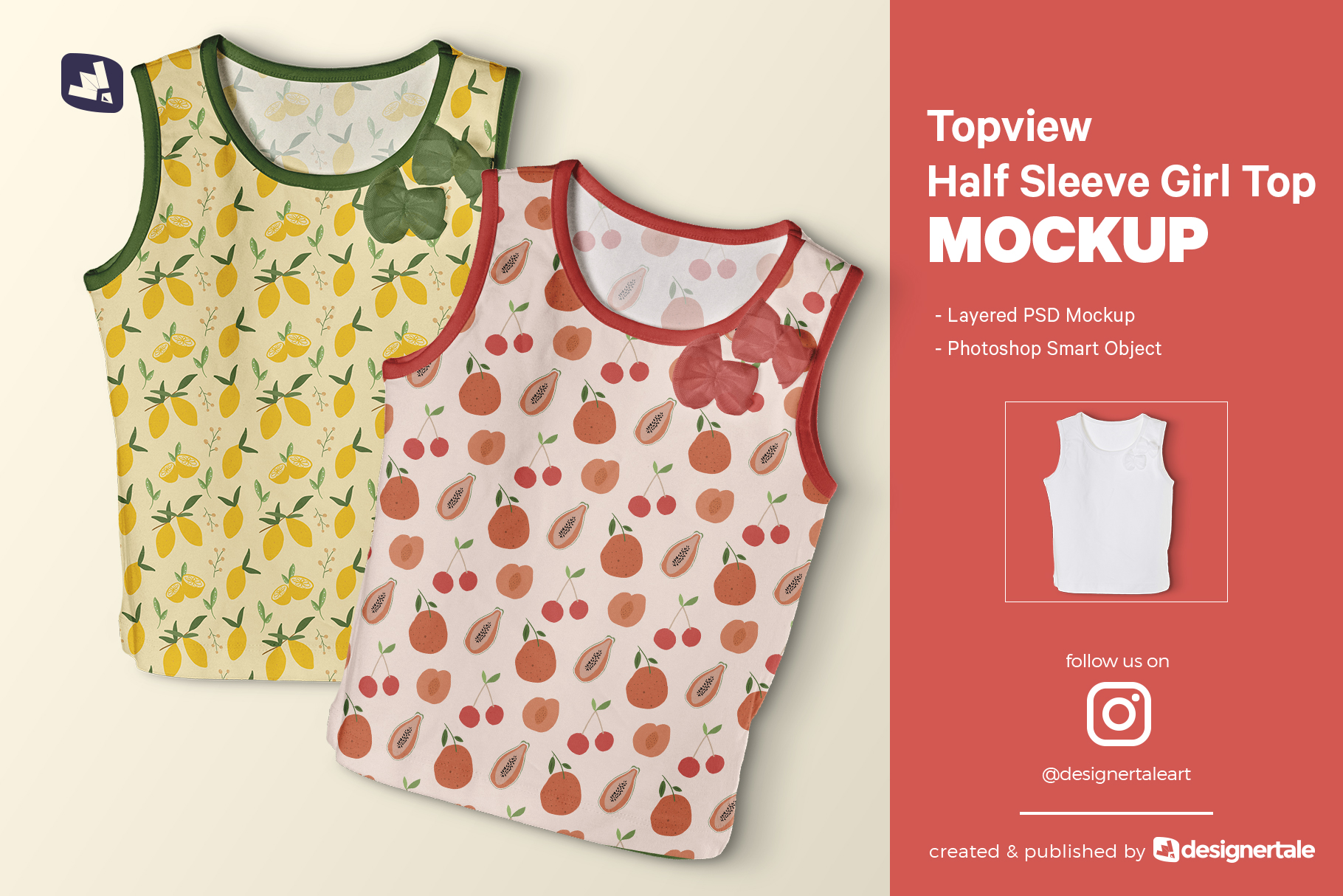 topview half sleeve girl top mockup