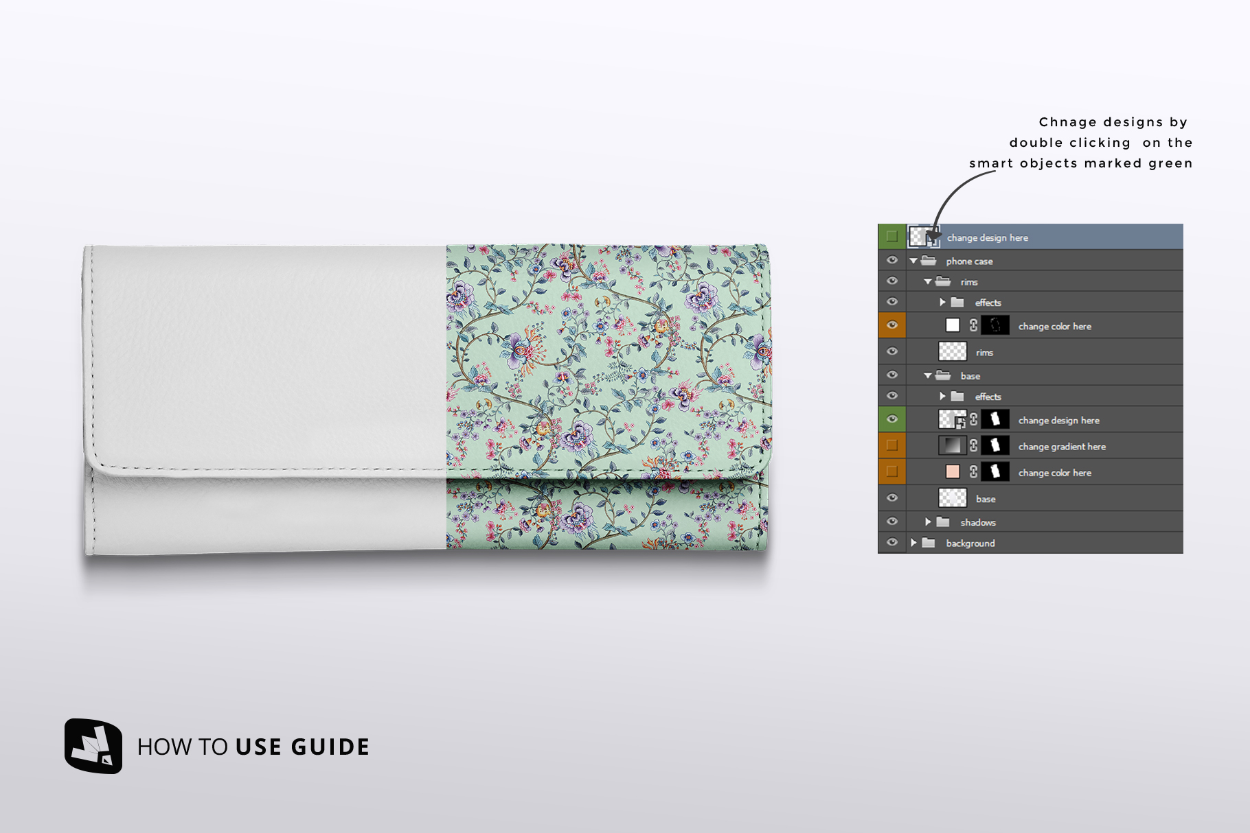 how to change design of the top view women's purse mockup