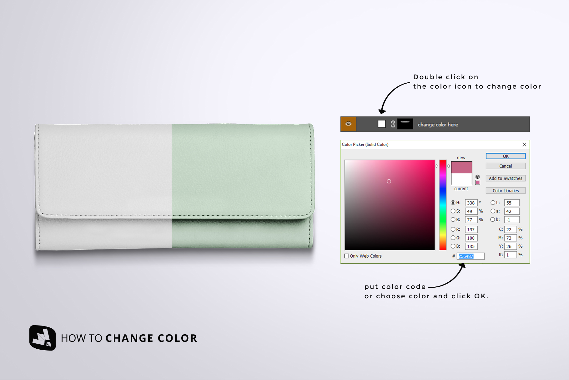 how to change color of the top view women's purse mockup
