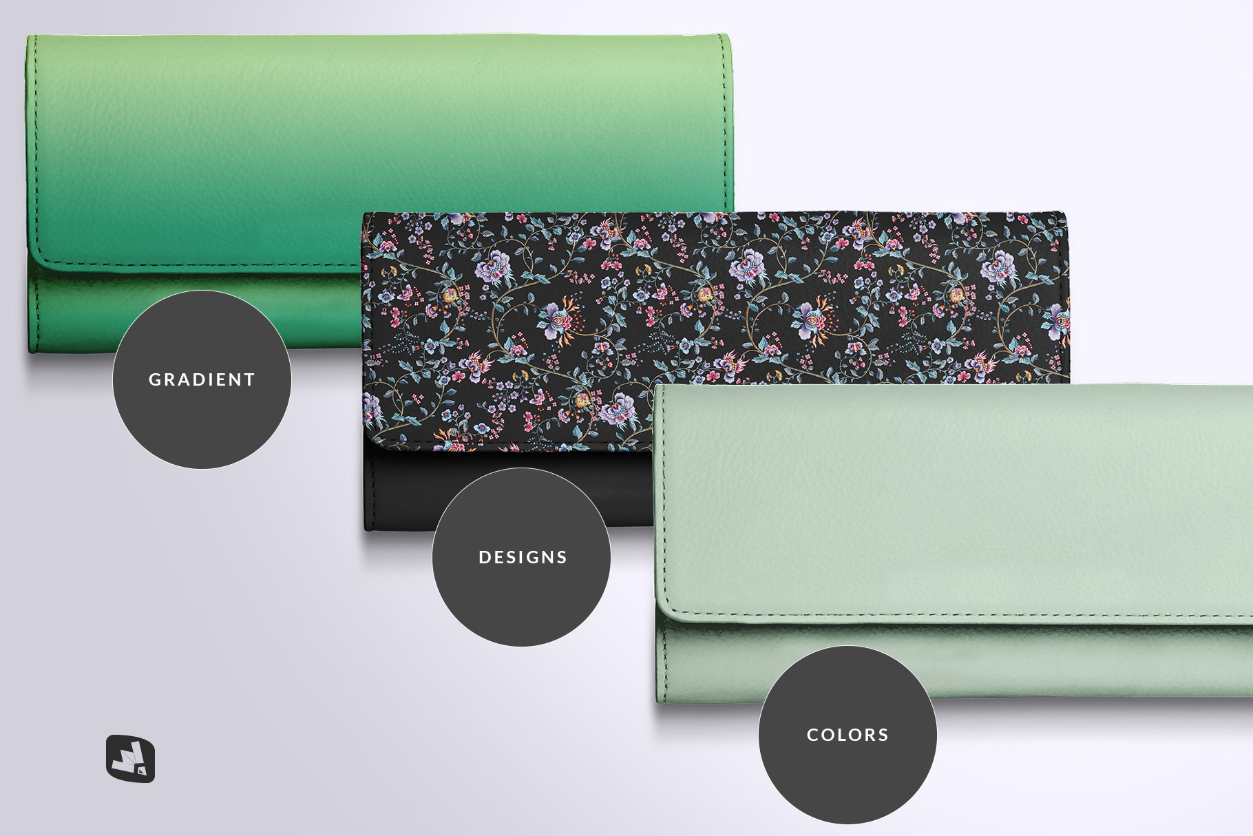 types of the top view women's purse mockup