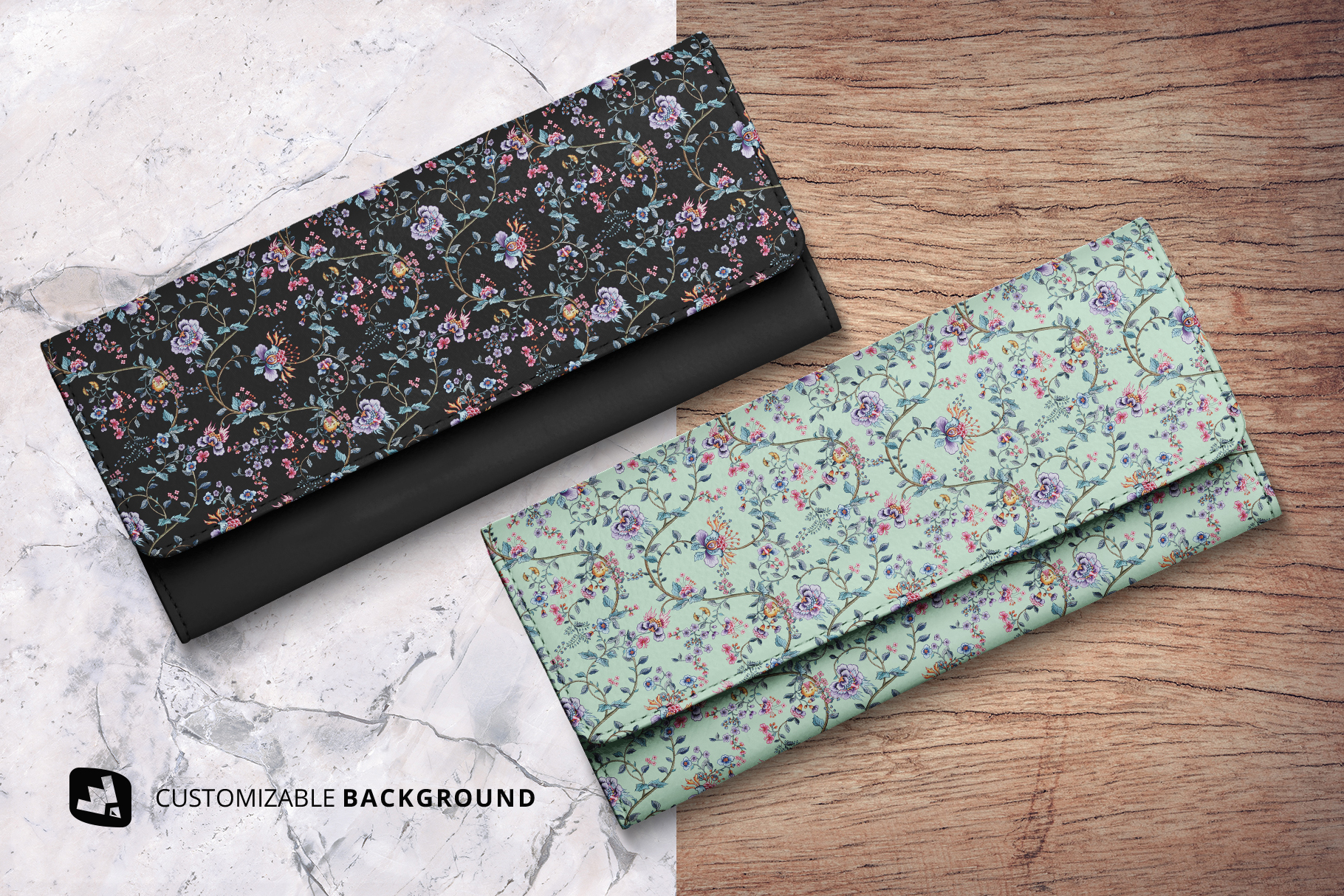 background options of the top view women's purse mockup