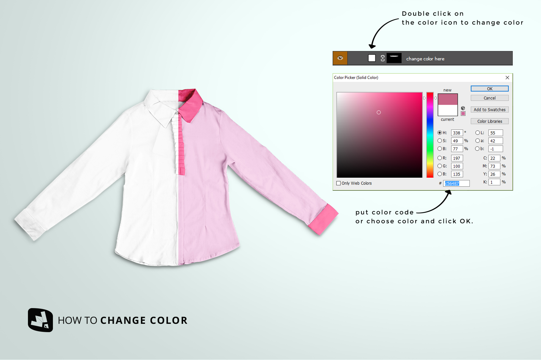 how to change color of the women's full sleeve blouse mockup
