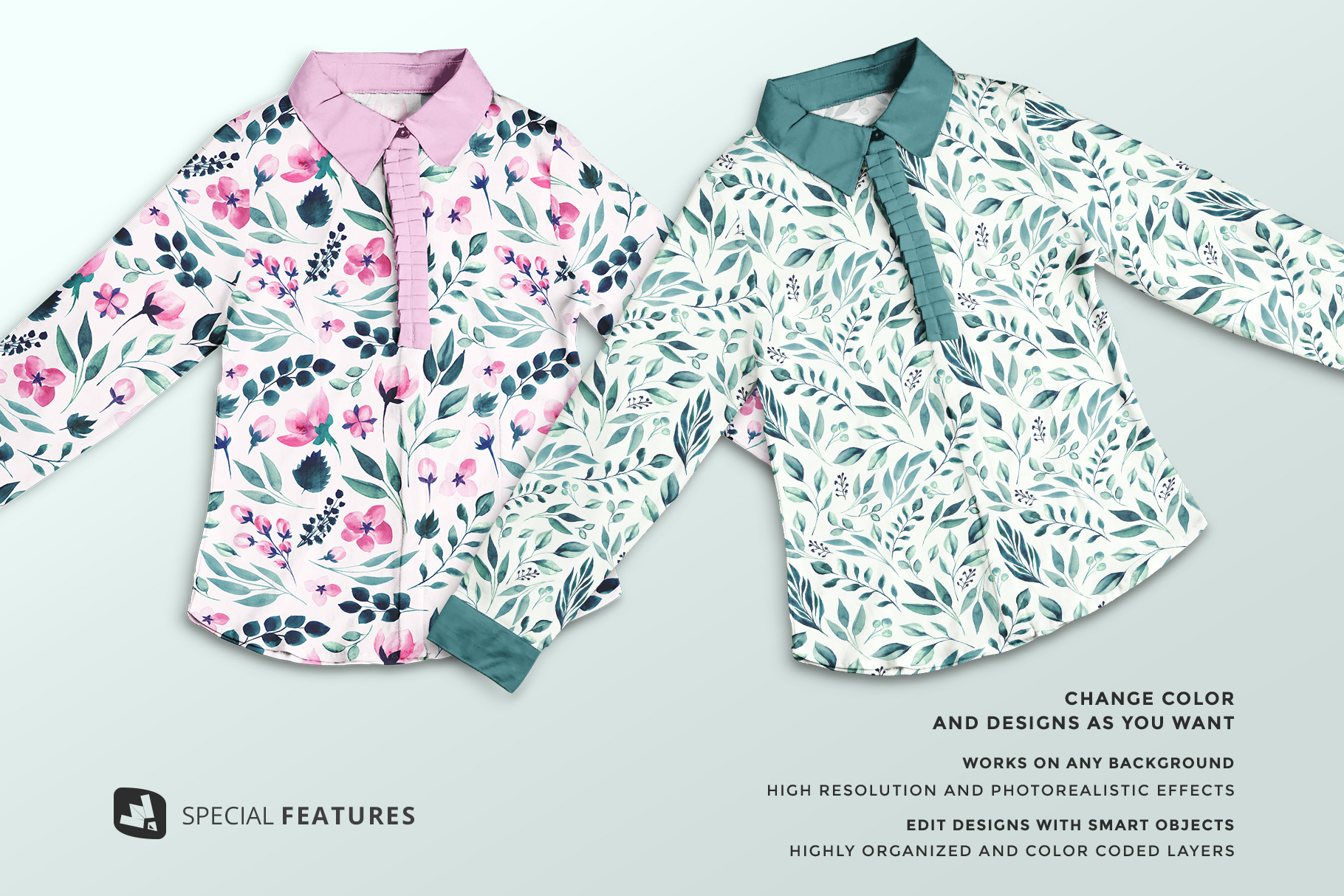 special features of the women's full sleeve blouse mockup