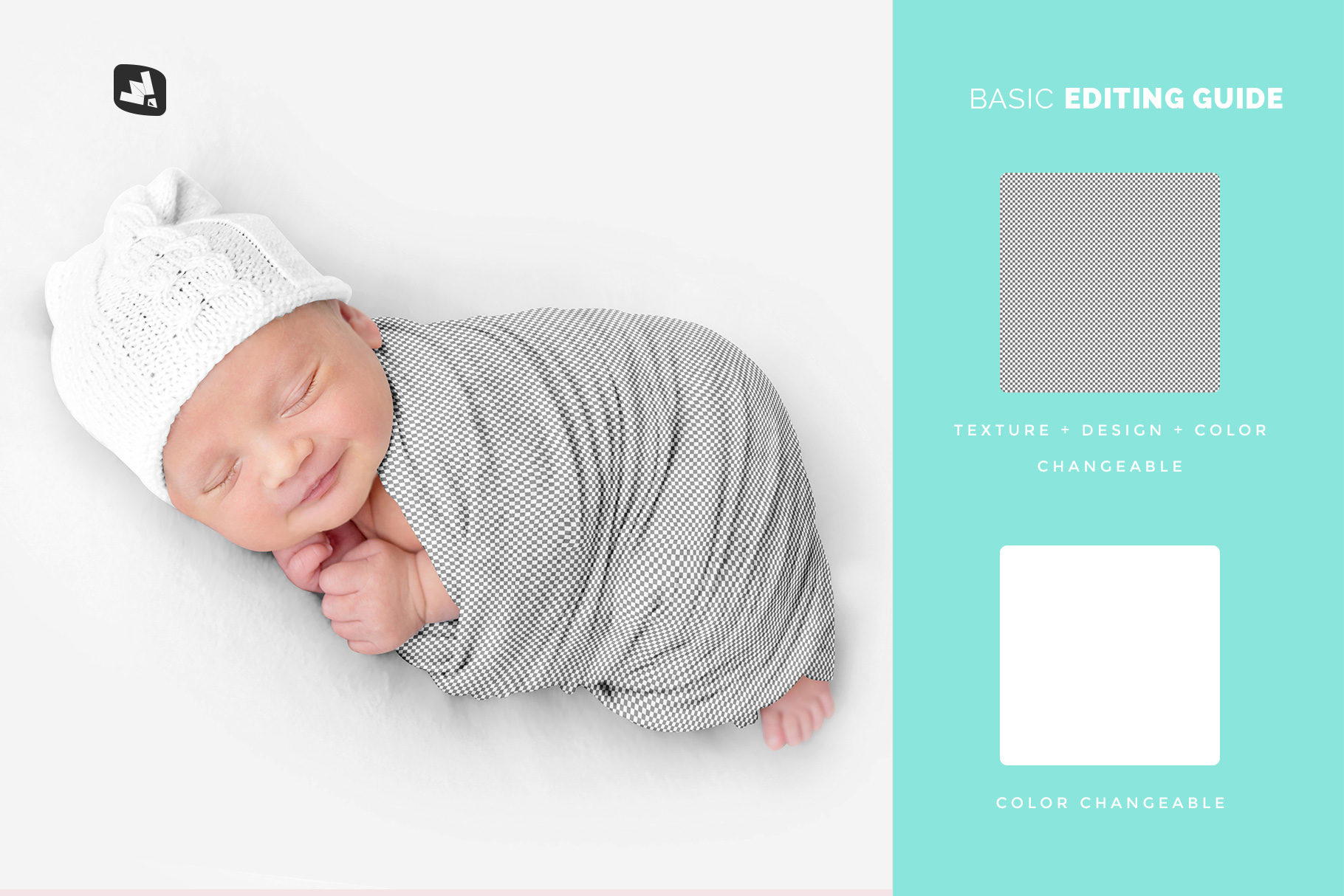 editability of the newborn swaddle blanket mockup