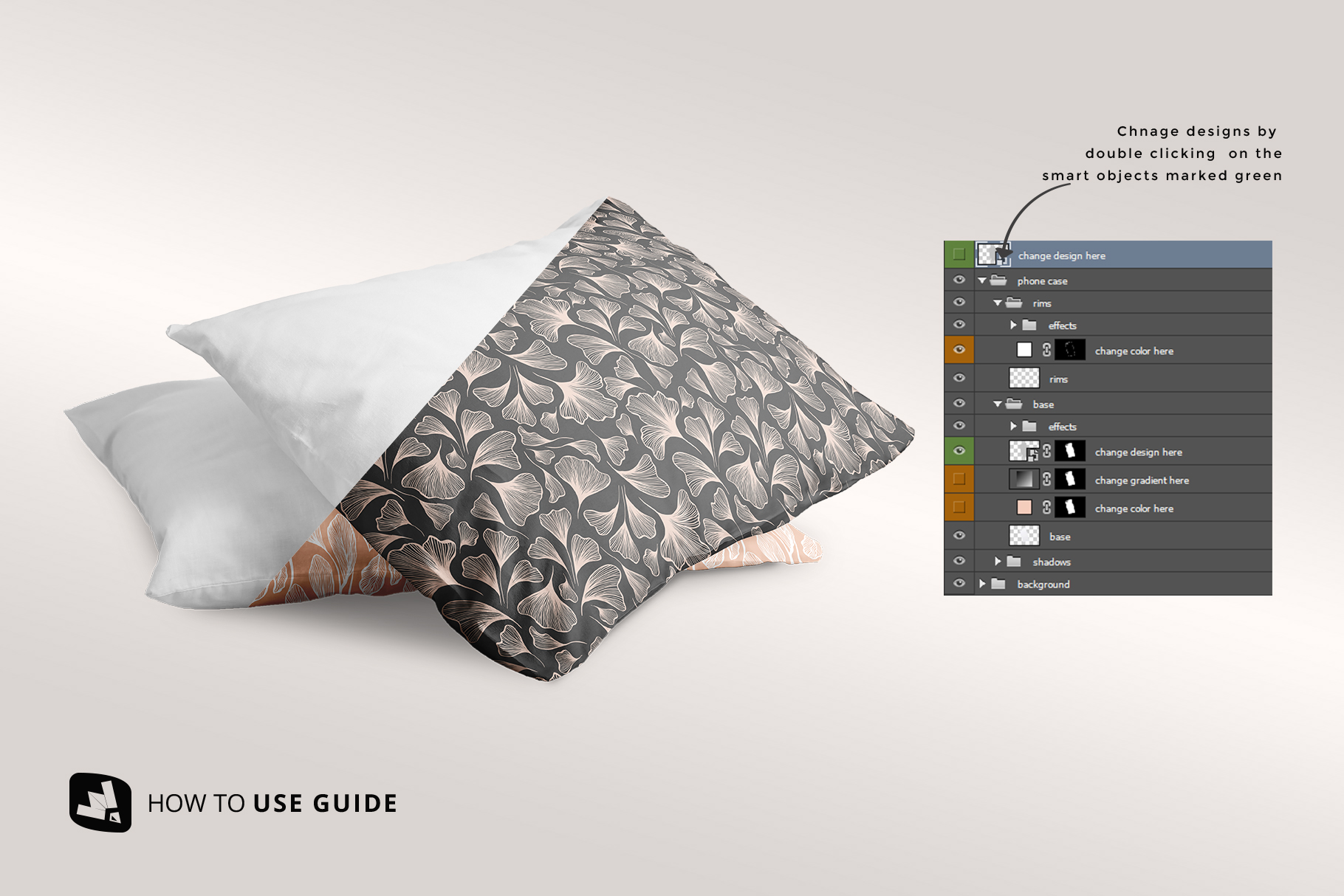 how to change designof the set of cotton pillow case mockup