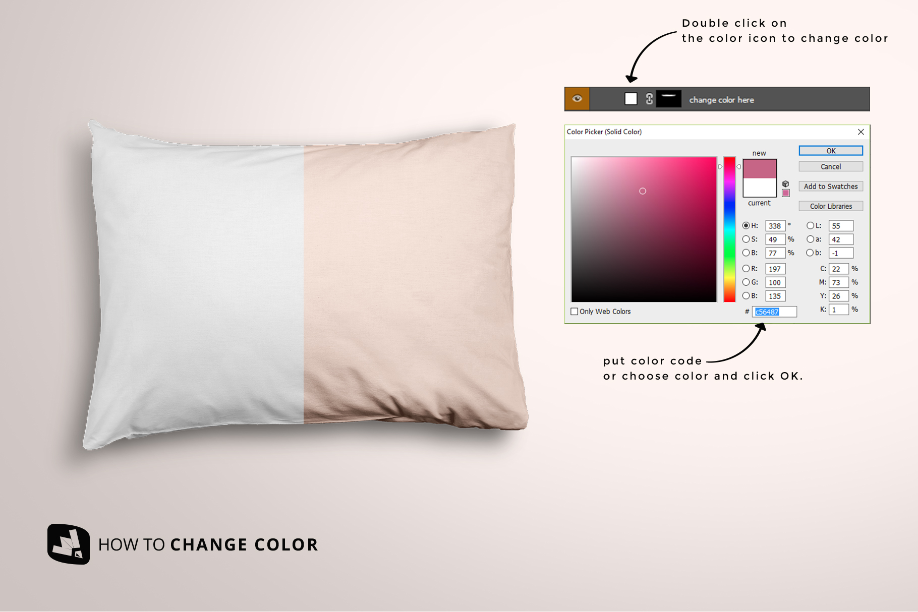 how to change color of the set of cotton pillow case mockup