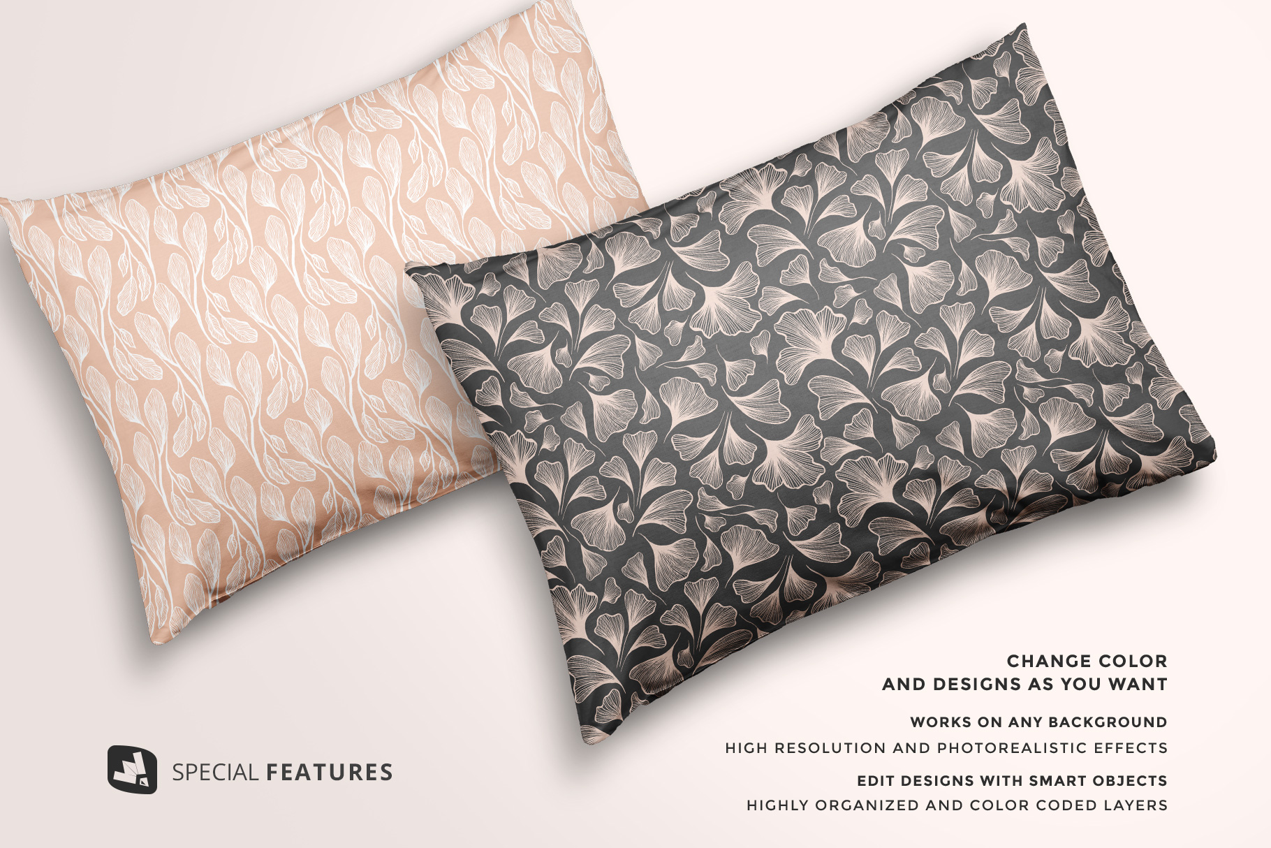 special features of the set of cotton pillow case mockup