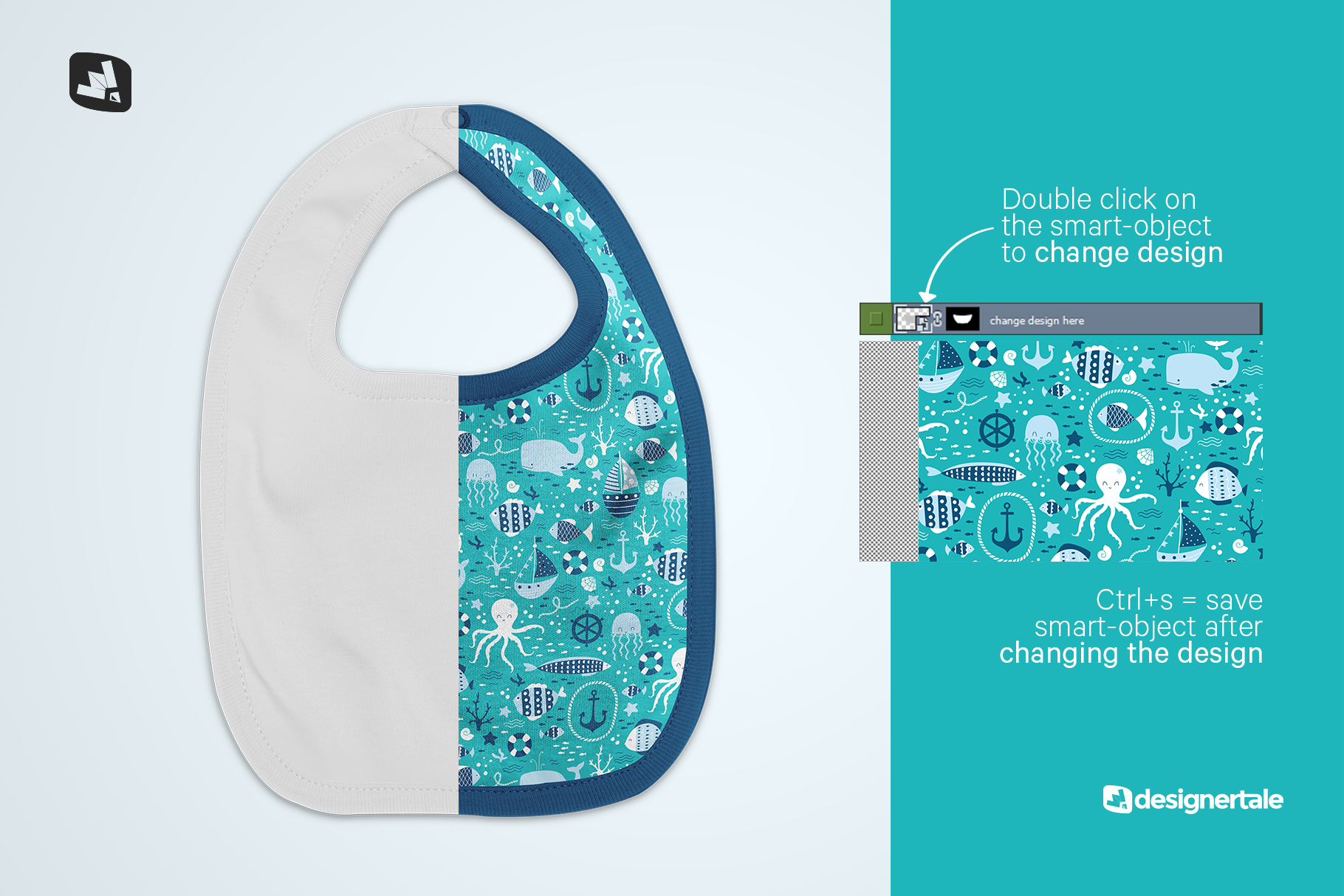 how to change design of the top view baby bib mockup
